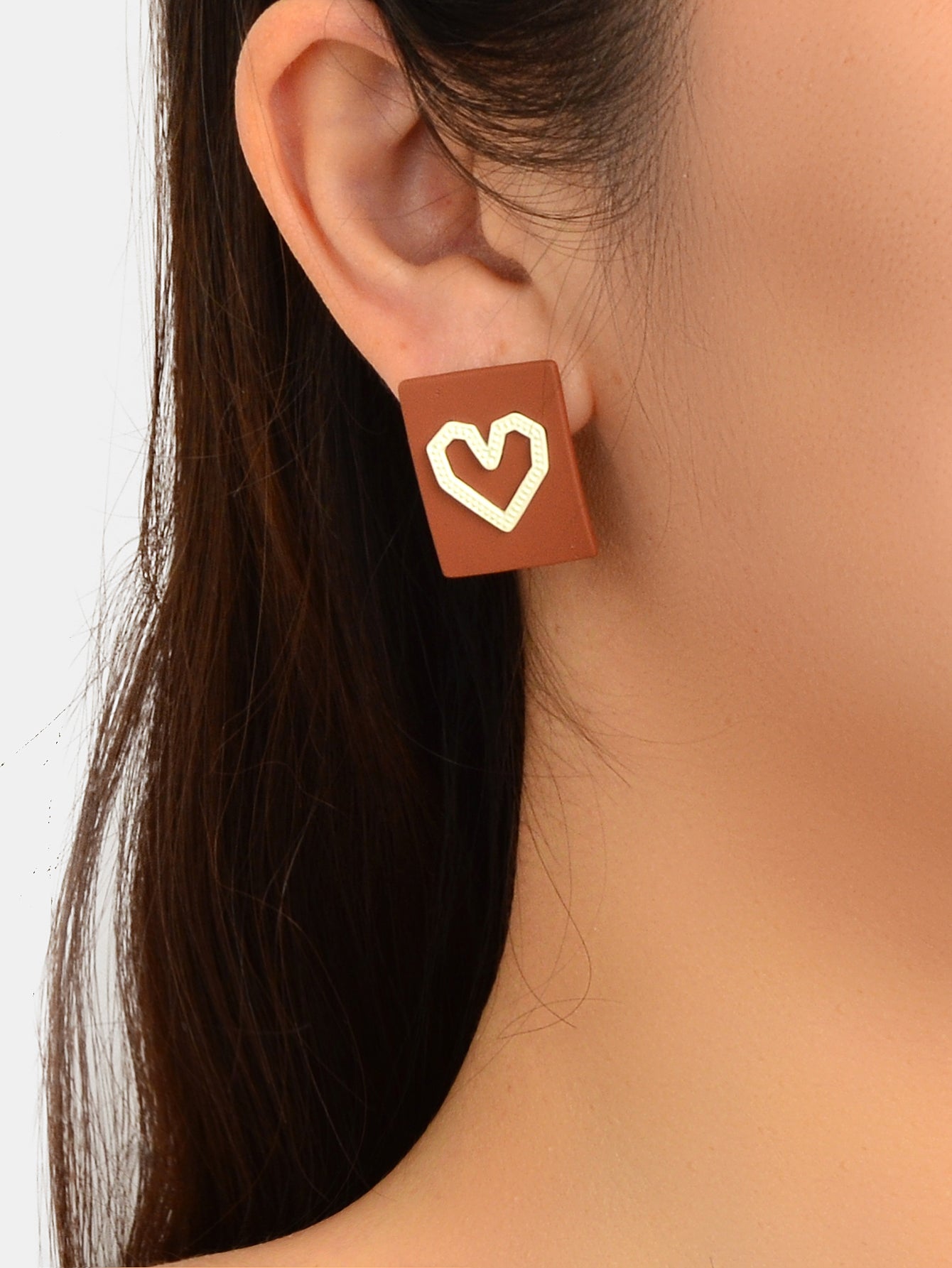 Girlfriend Gift Jewellery Love Heart Brown Square Stud Hypoallergenic Earrings