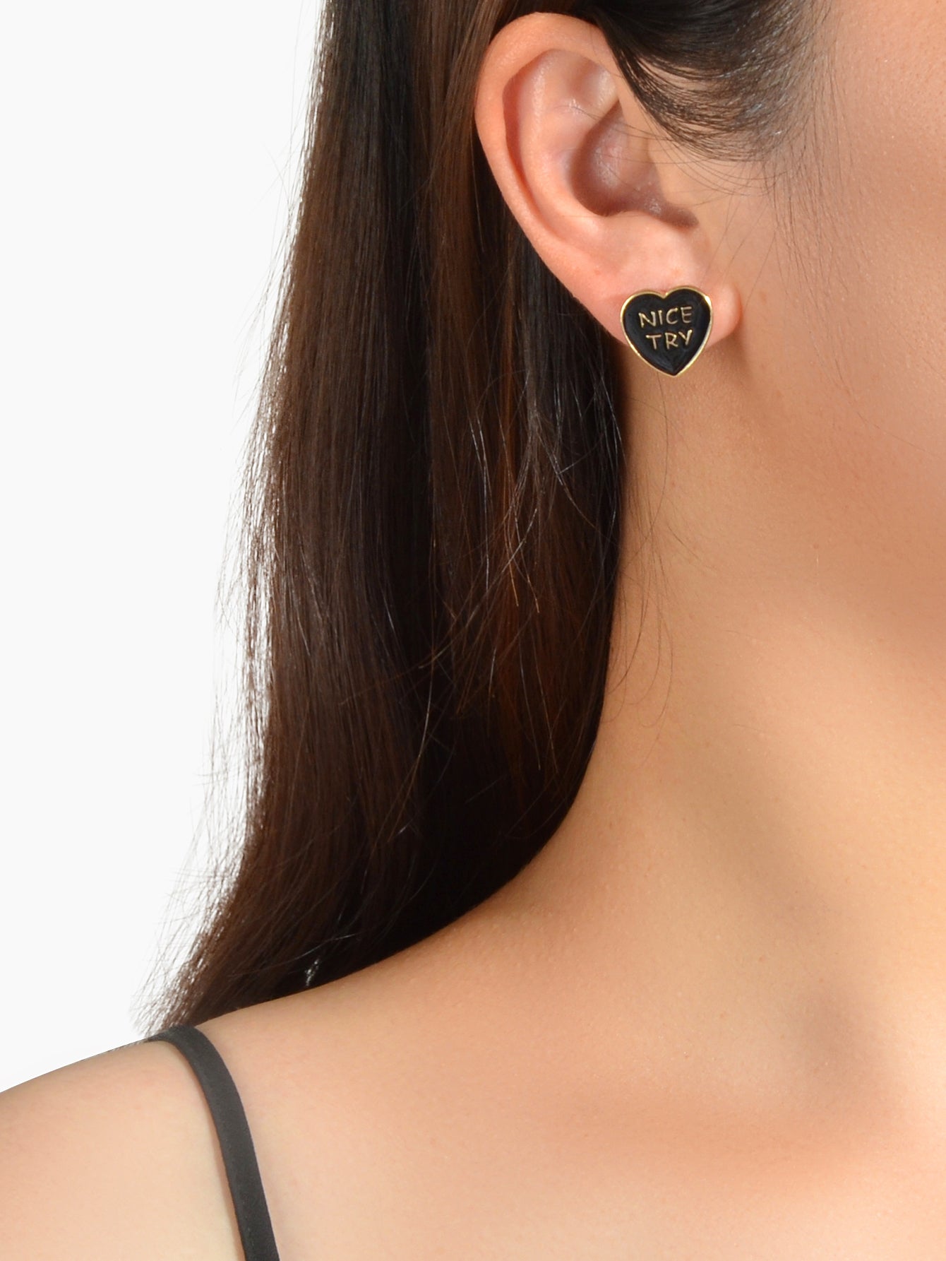 Dainty Gifts for Girls NICE TRY Letter Black Red Enamel Love Heart Stud Earrings