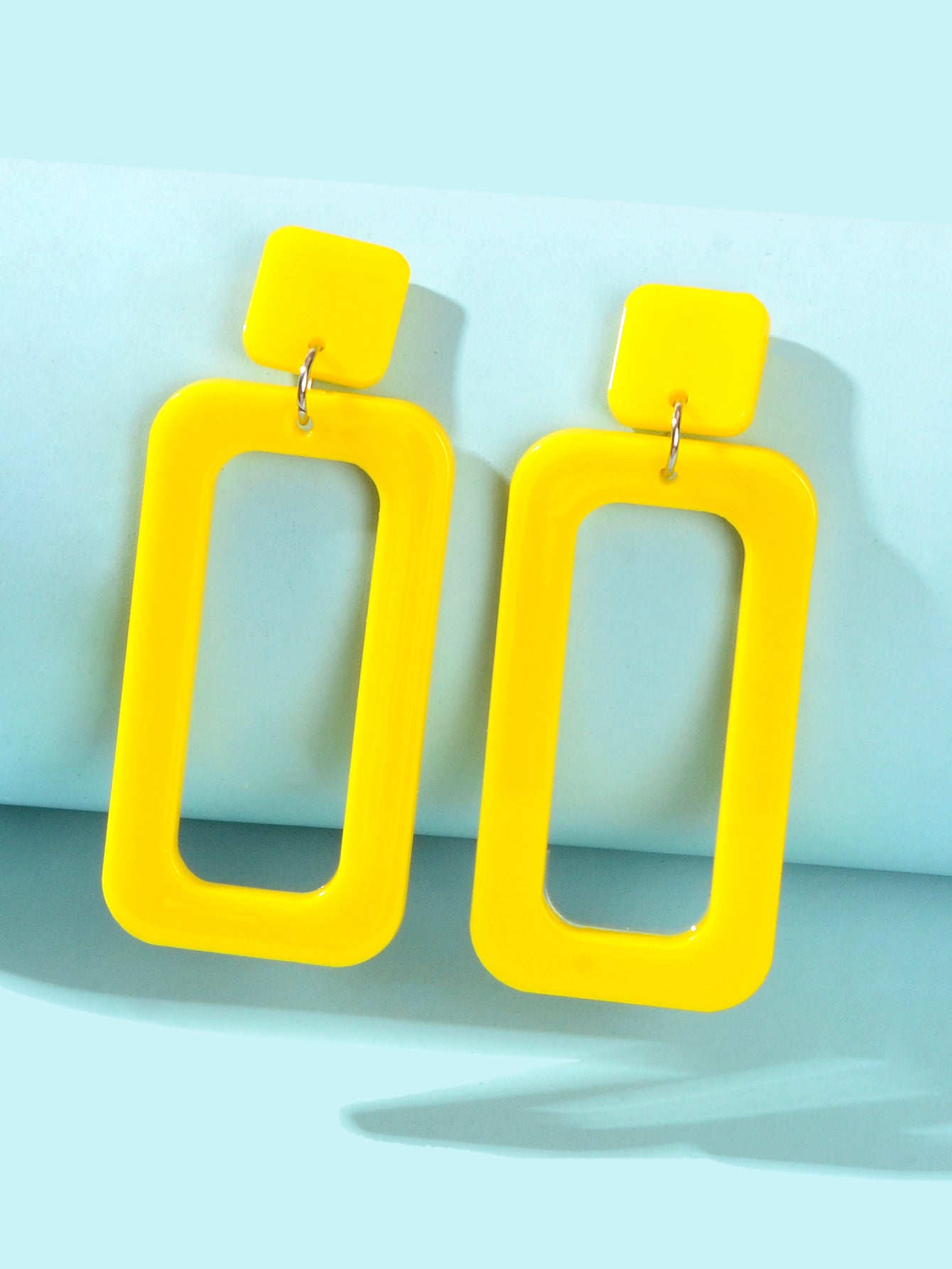 Retro Acrylic Geometric Bright Yellow Square Hollow Resin Dangle Party Earrings