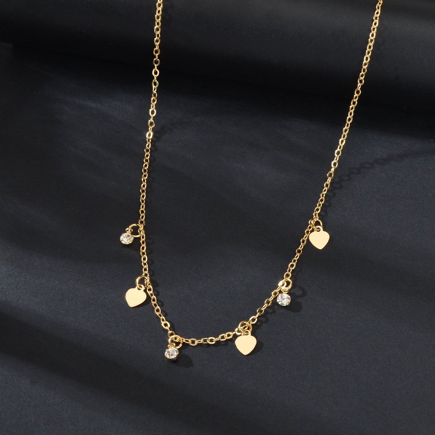 Gold Silver Chain Rhinestone Love Heart Disc Pendant Necklace Teens Party Gift