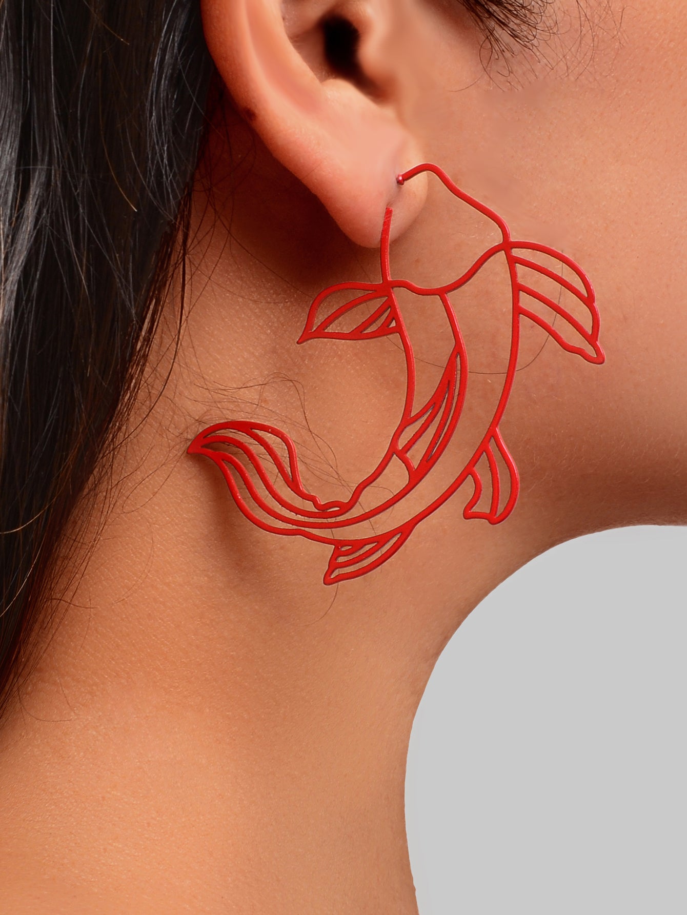 Personality Red Hollow Fish Stud Exaggerated Earrings Party Decoration for Women
