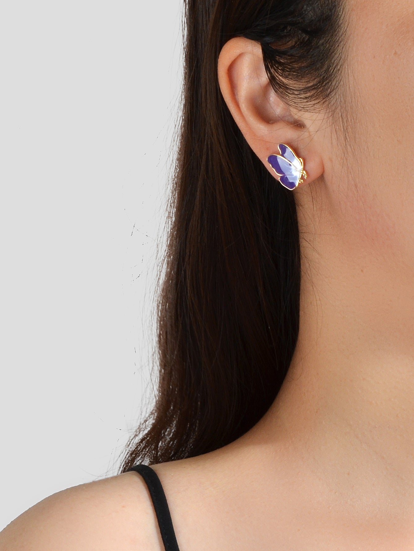 Insect Jewelry White Purple Enamel Butterfly Stud Hypoallergenic Dainty Earrings