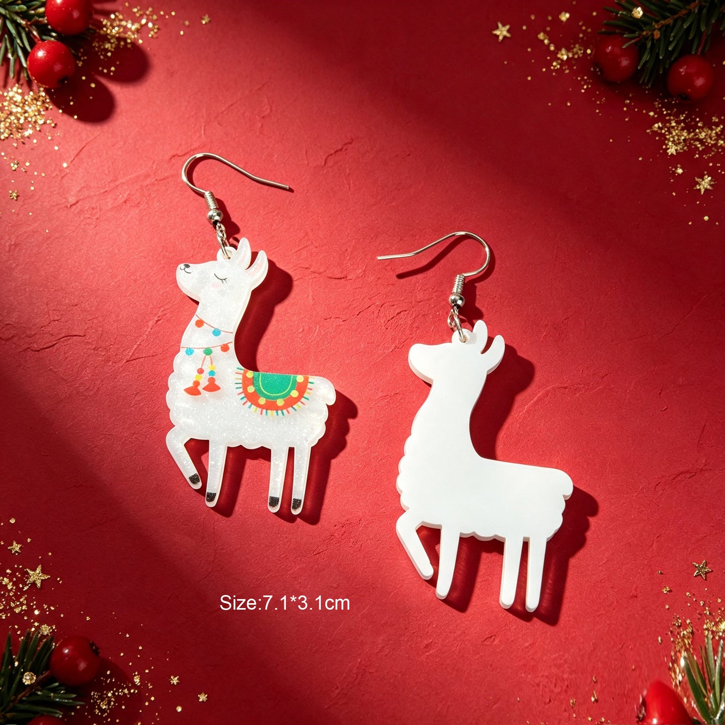 Cartoon Llama Acrylic Dangle Earrings Cute Animal Xmas Festival Party Birthday Jewelry