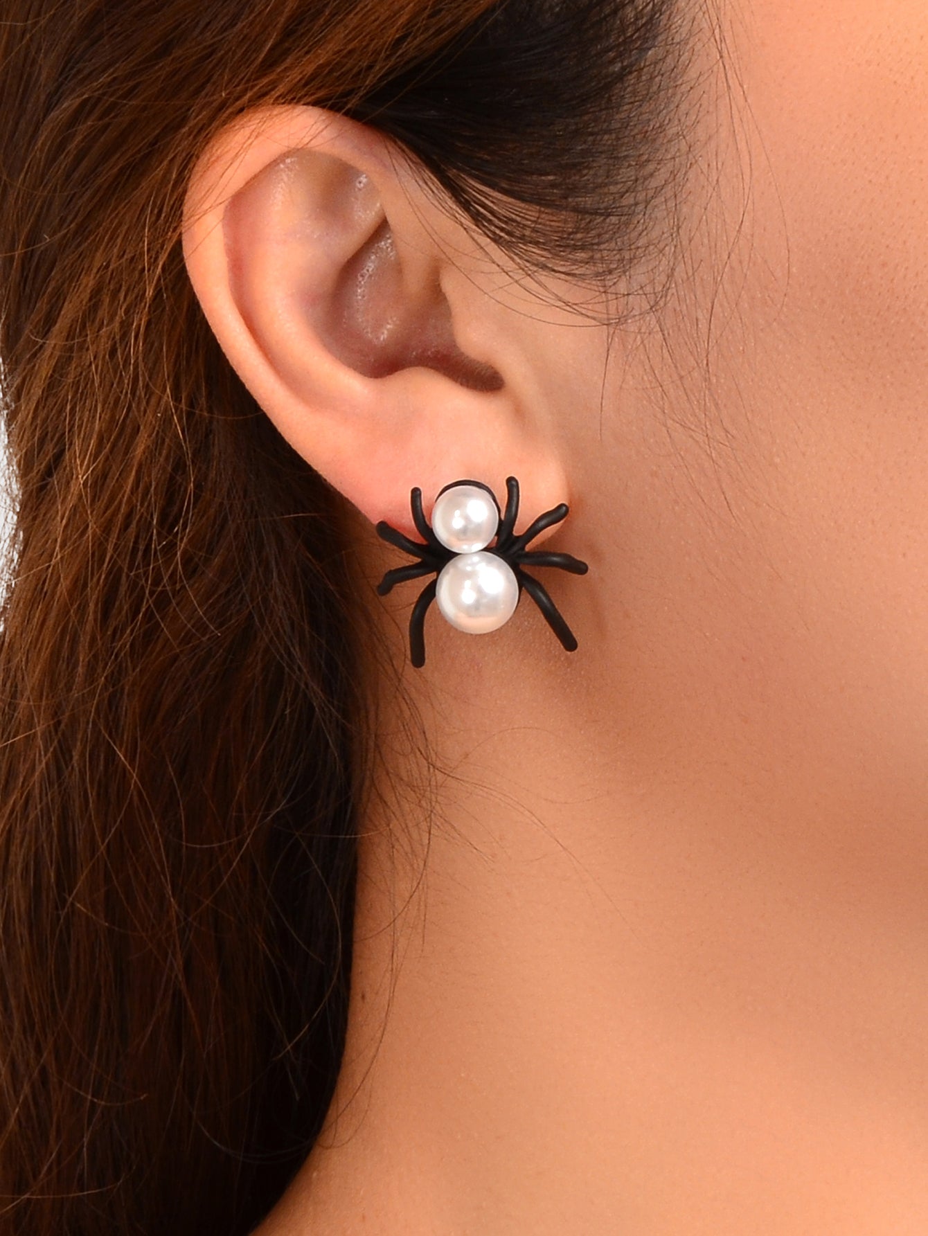 Faux Pearl Black Spider Stud Earrings Girls Costume Party Exaggeration Accessory