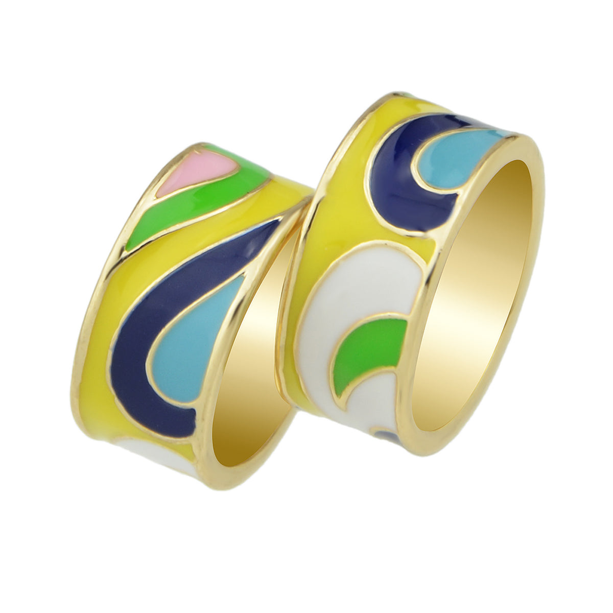 Ethnic Jewelry Geometric Pattern Colourful Enamel Gold Chunky Bohemian Band Ring