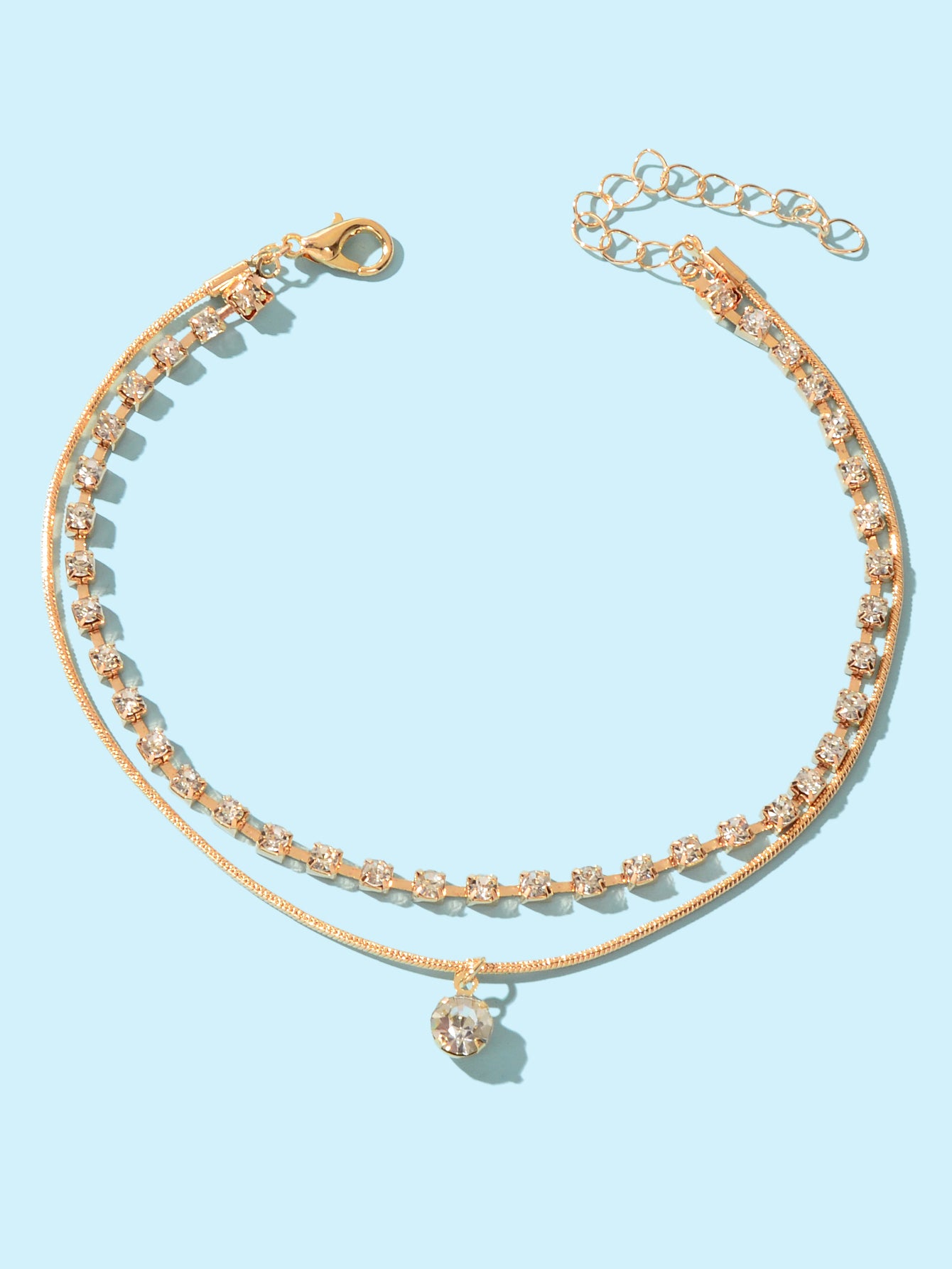 Double layer Rhinestone Gold Silver Chain Foot Jewellery Beach Adjustable Anklet