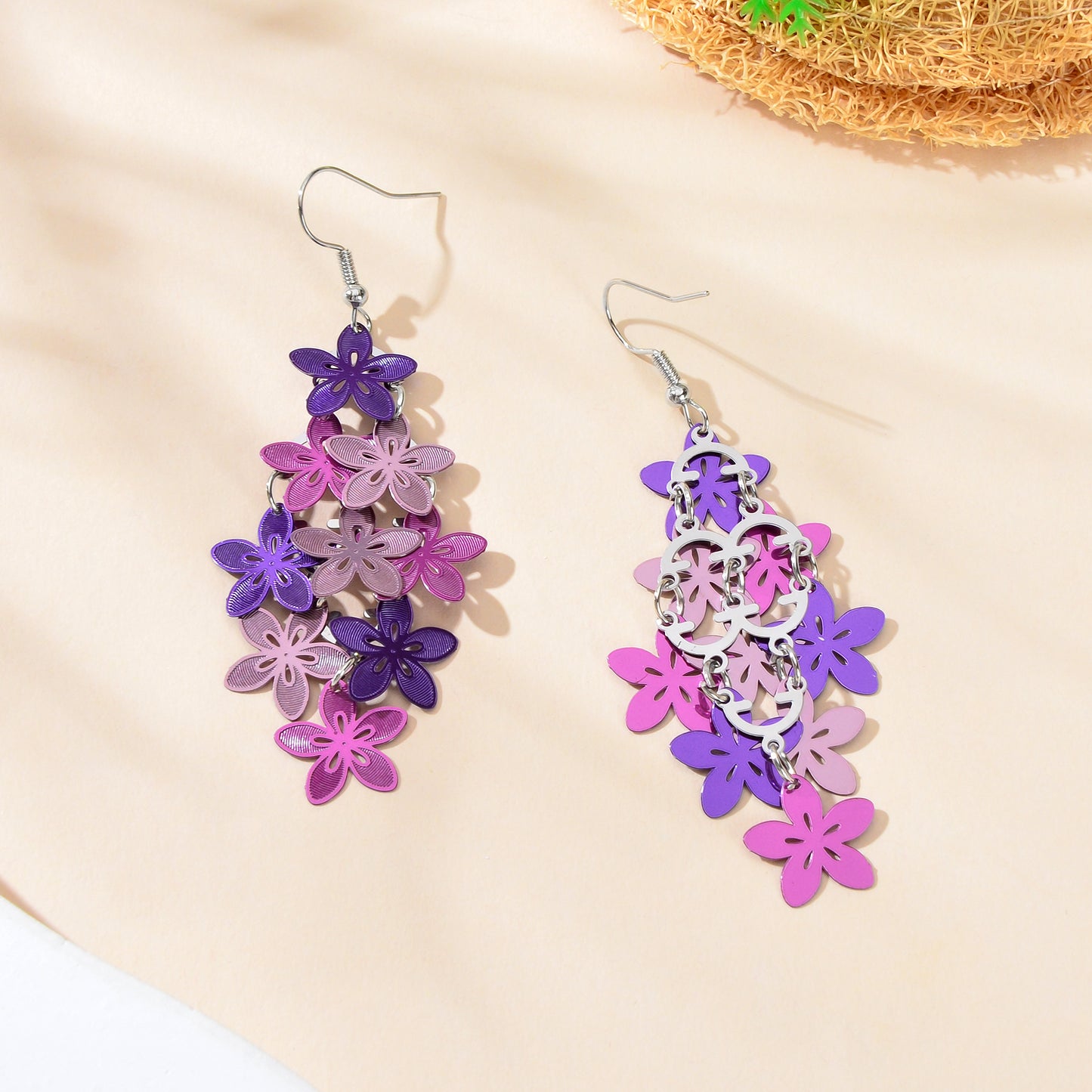 Fashion Colorful Multiple Layered Flower Dangle Chandelier Earrings Women Party Jewelry Accessories
