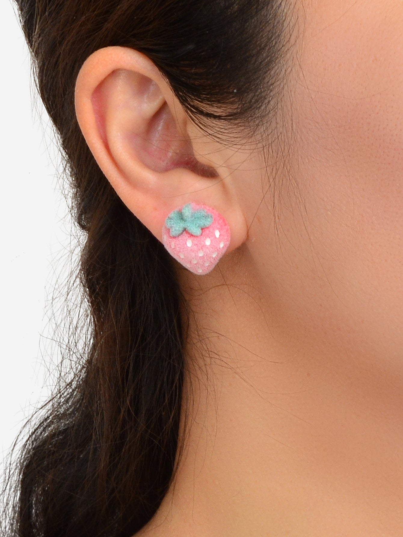 Handmade Cute 3D Flocking Pink Strawberry Stud Sweet Fruit Earring Dainty Gifts