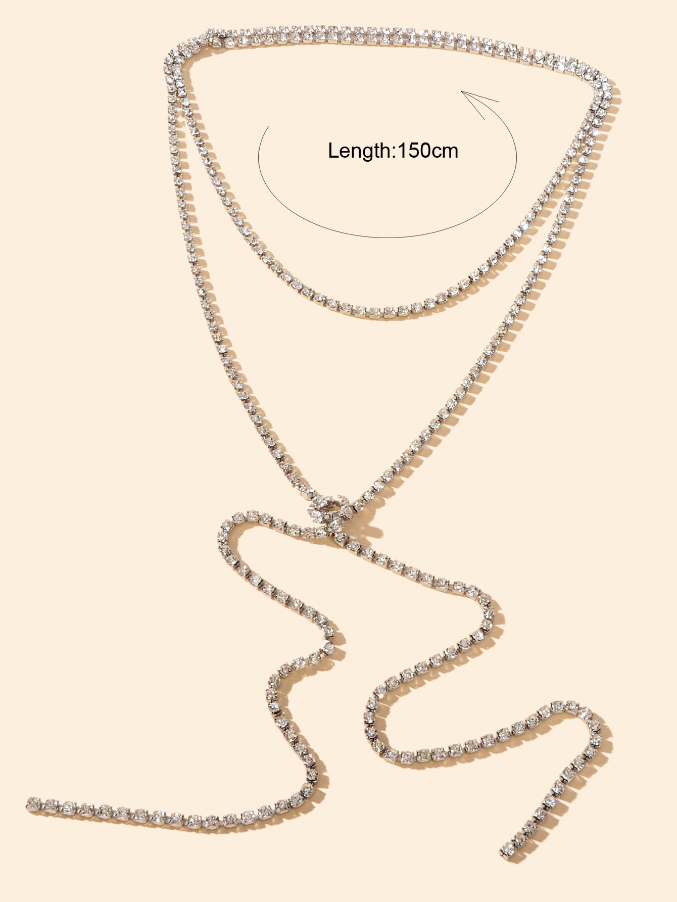 Luxury Multilayered Silver Chain Tassel Full Rhinestone Long Y Style Necklace