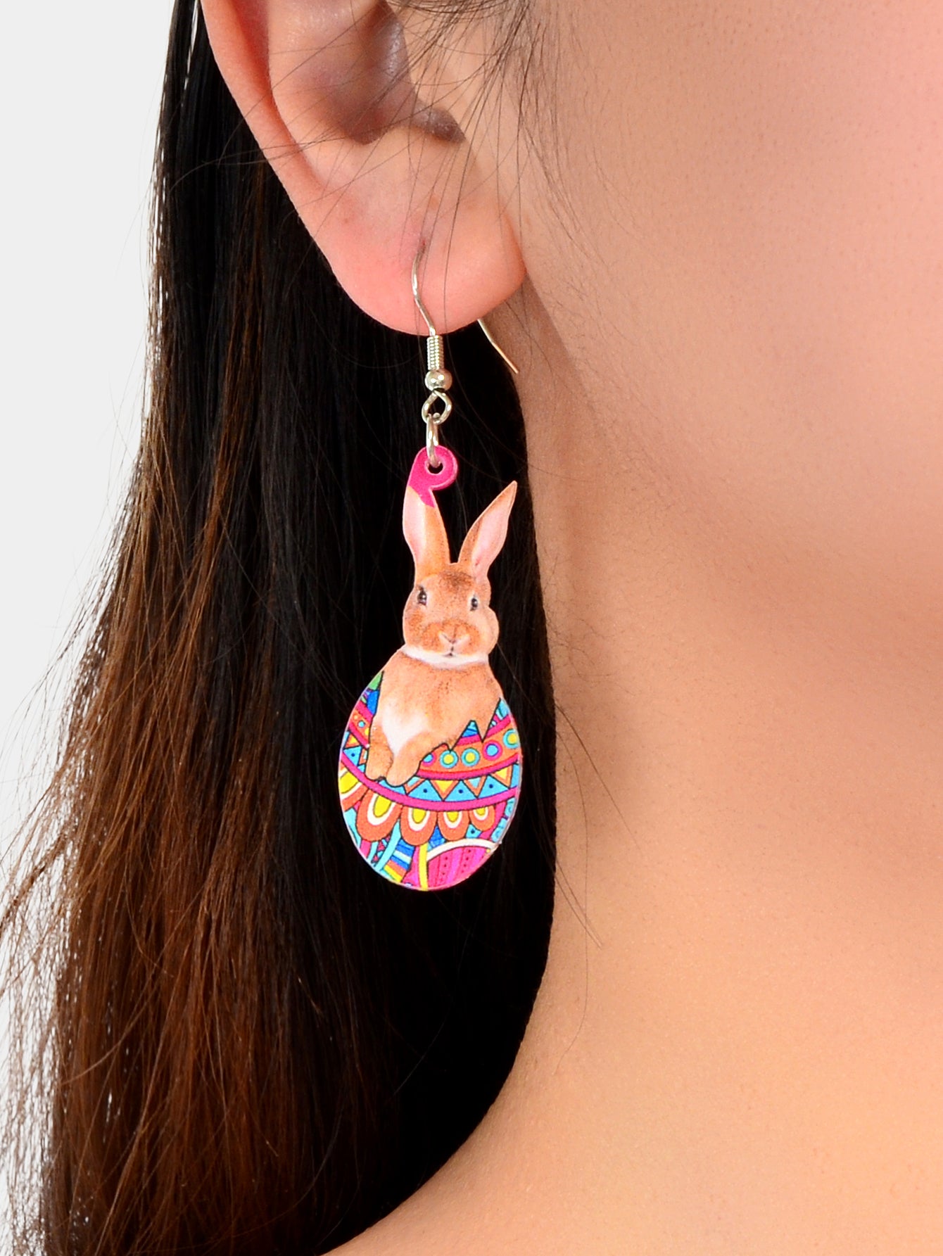 Cute Cartoon Easter Bunny Rabbit Charm Dangling Earrings Funny Eggs Jewellery