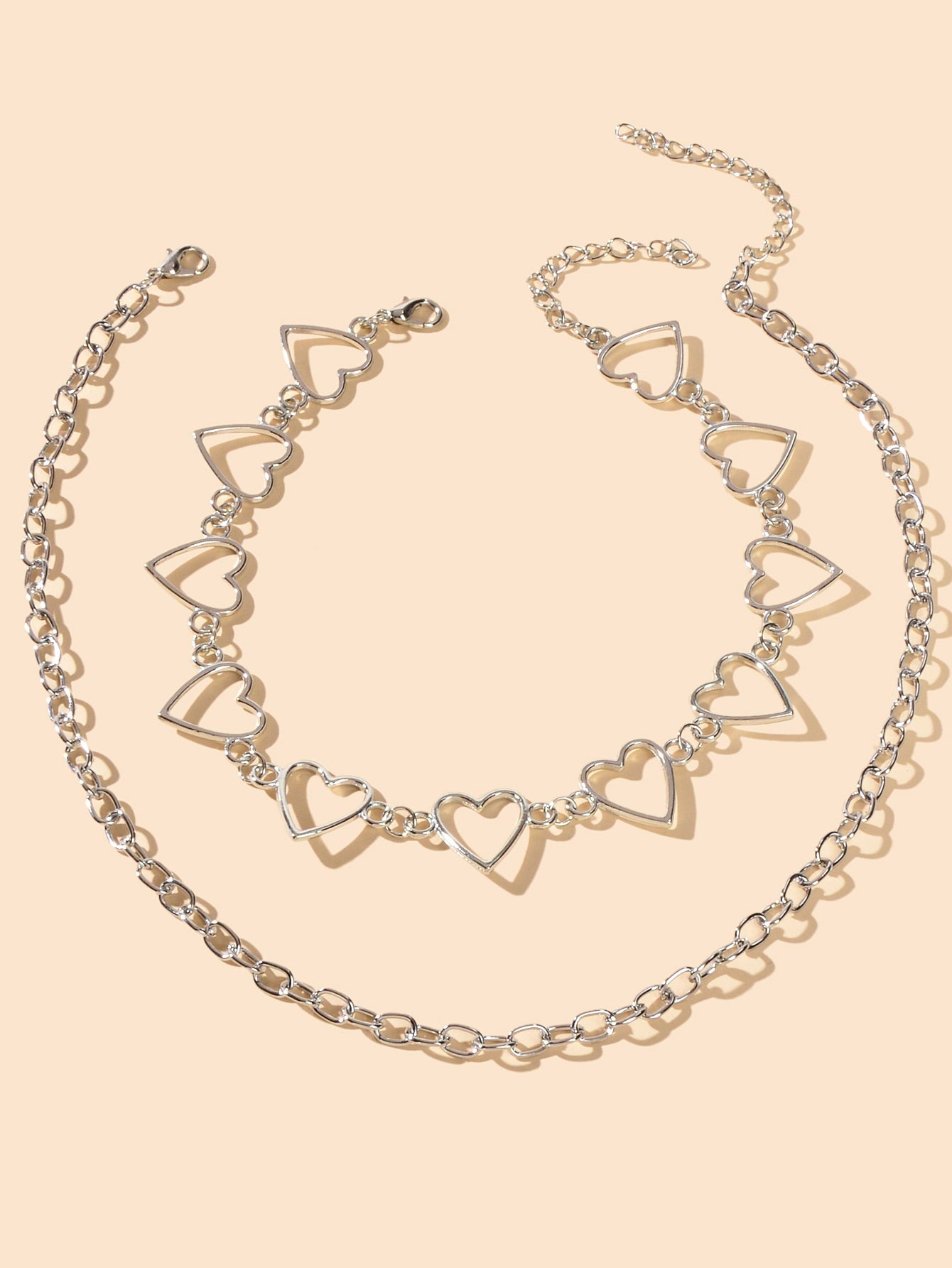 2pcs Gold Hollow out Heart Double layer Chain Clavicle Necklace Trendy Jewellery