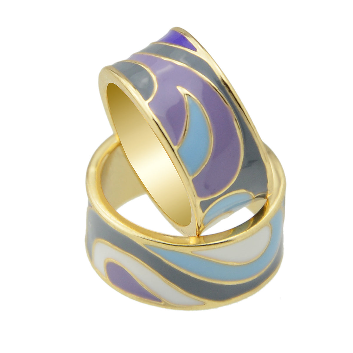 Ethnic Jewelry Geometric Pattern Colourful Enamel Gold Chunky Bohemian Band Ring
