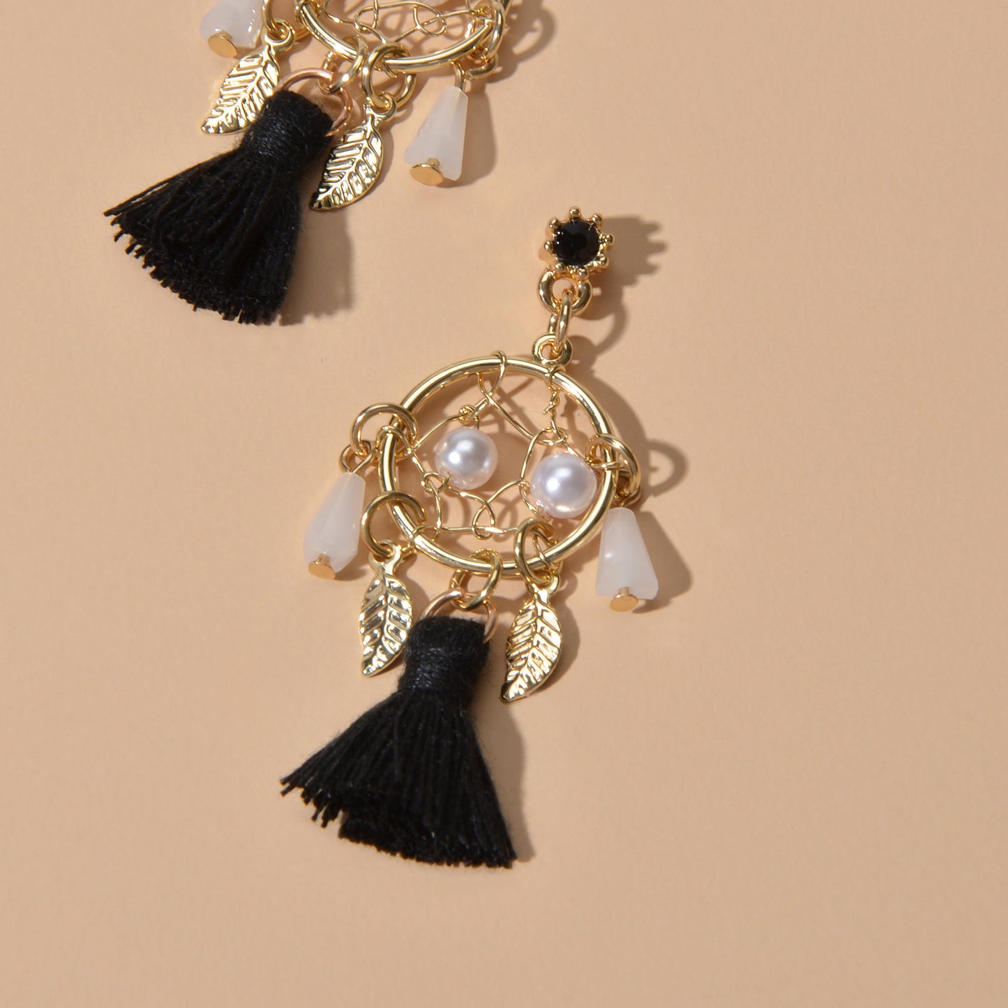 Ethnic Style Bohemian Jewellery Pearl Beads Leaf Charm Tassel Dangle Earrings