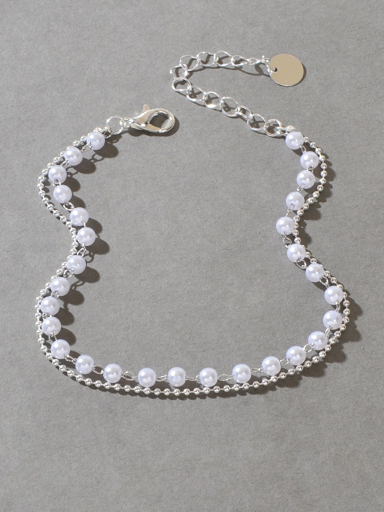 Double layer Silver Popcorn Chain Pearl Adjustable Anklet Beach Foot Jewellery