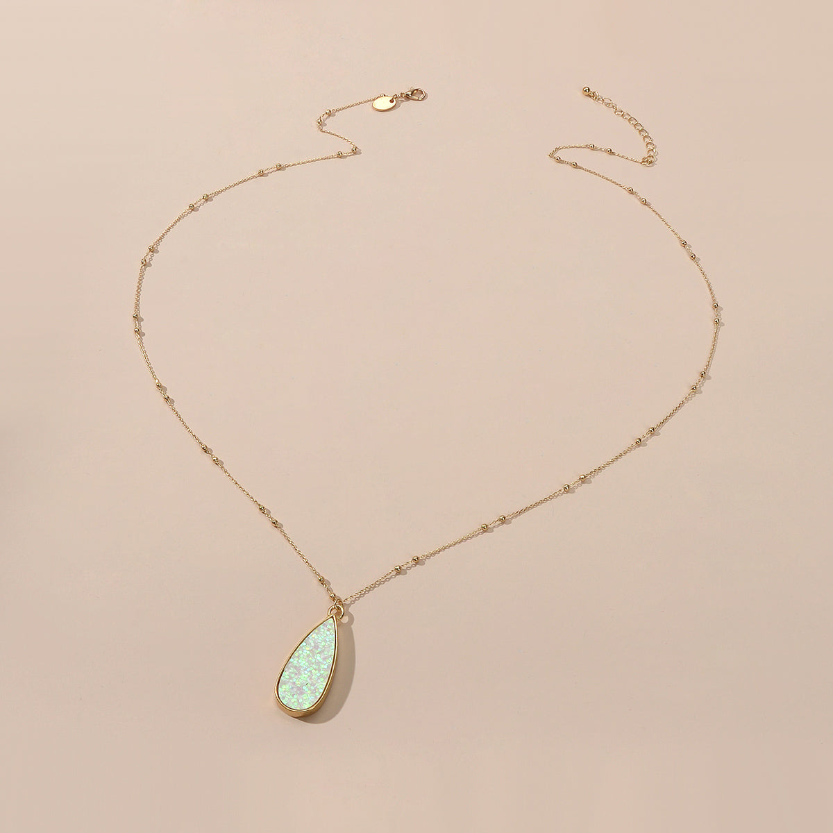 Women Teen Girl Jewellery Gold Beads Chain Shinning Water Drop Pendant Necklace