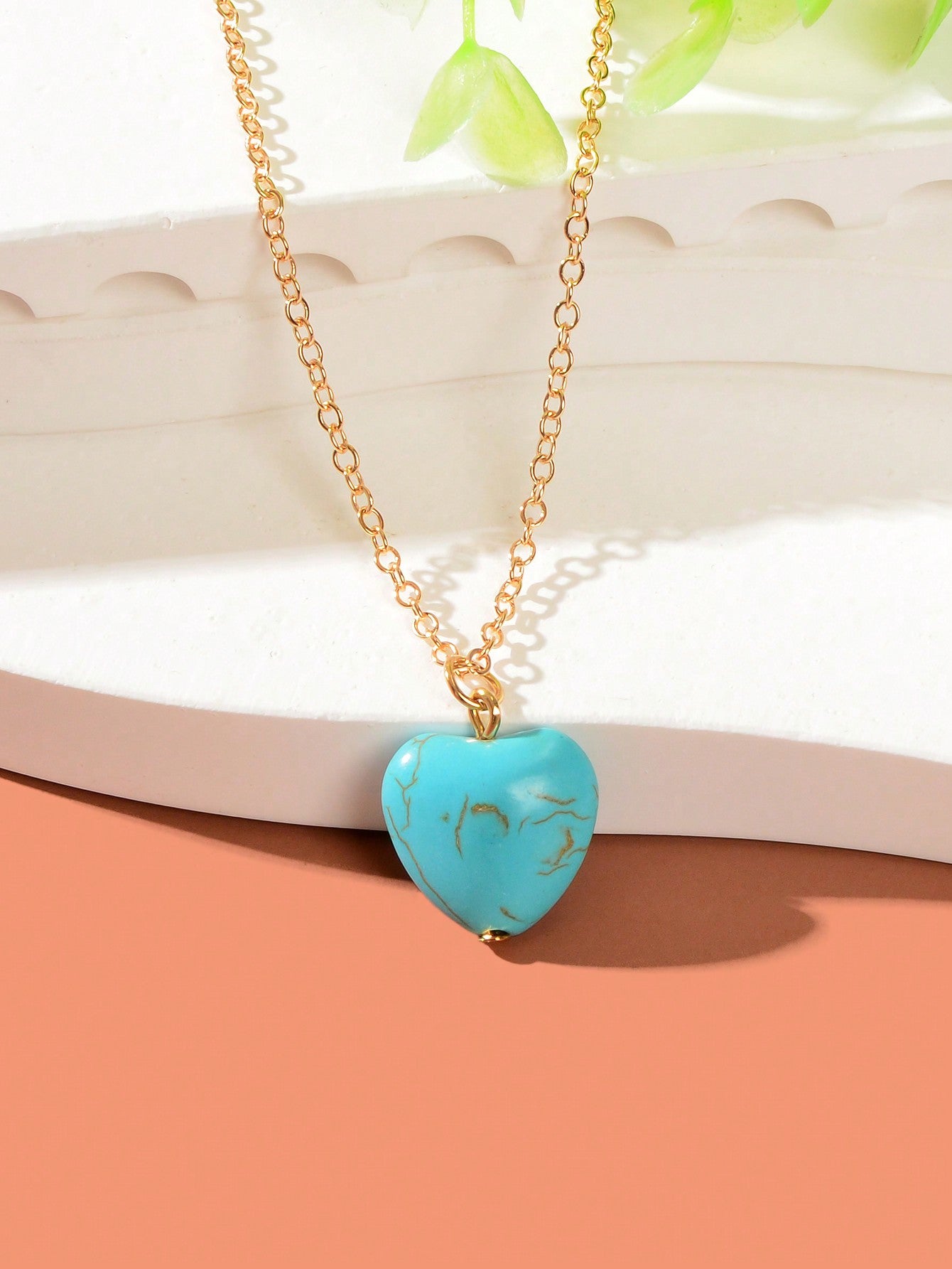 Fashion Gold Chain Turquoise Love Heart Pendant Necklace Boho Ethnic Accessories