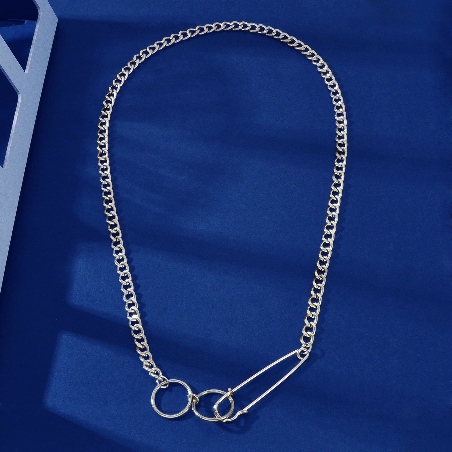 Gothic Street Silver Safety Pin Y-Shaped Punk Cuban Chain Ring Pendant Necklace