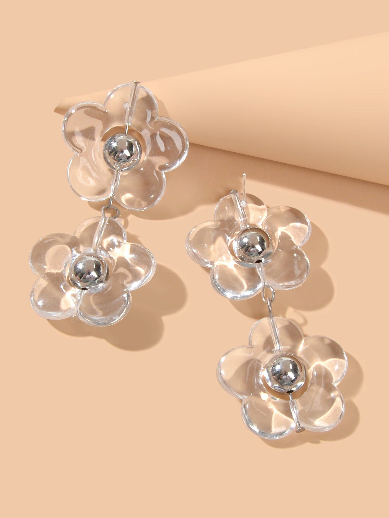Transparent Flower Chunky Resin Acrylic Big Statement Pierced Earrings for Party