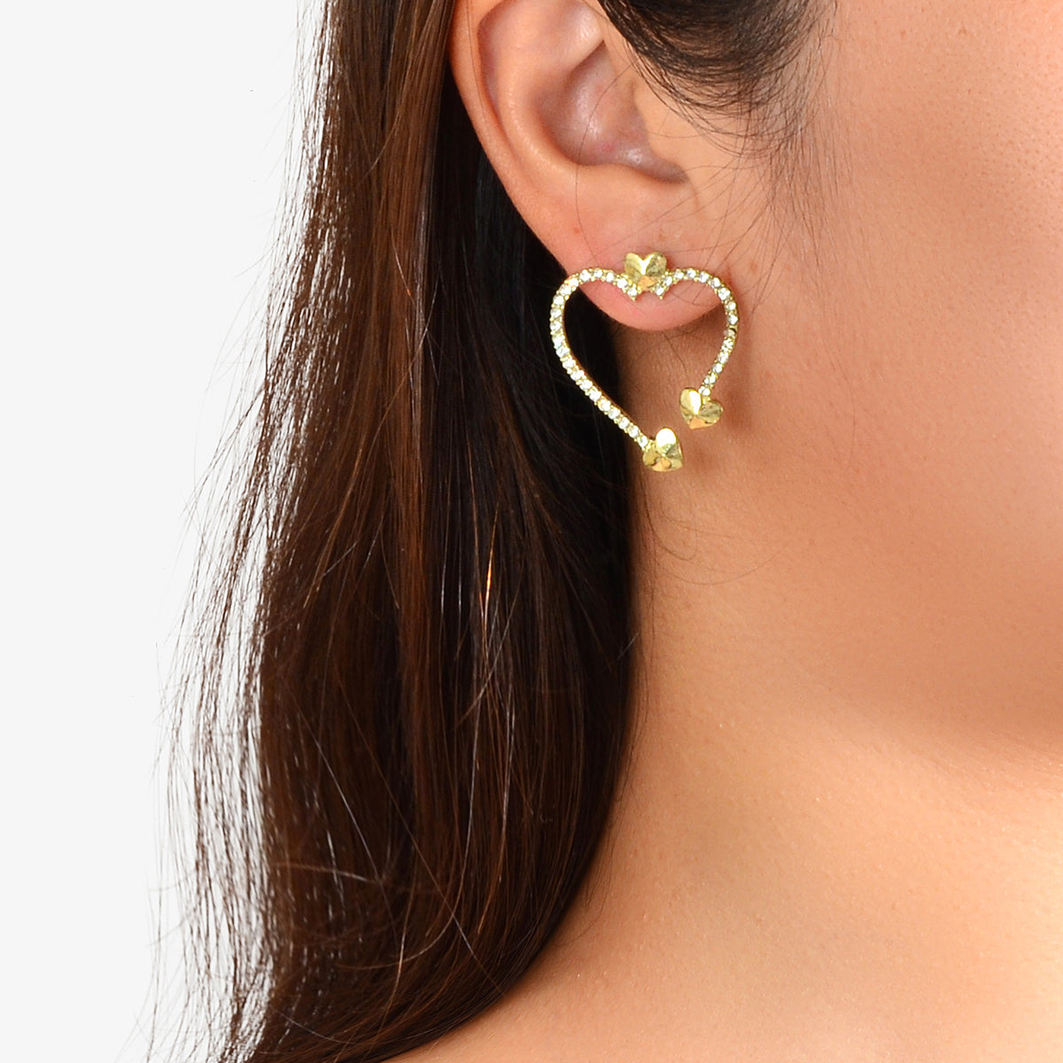 Valentine's Day Gift Rhinestone Decoration Gold Sweet Love Heart Stud Earrings