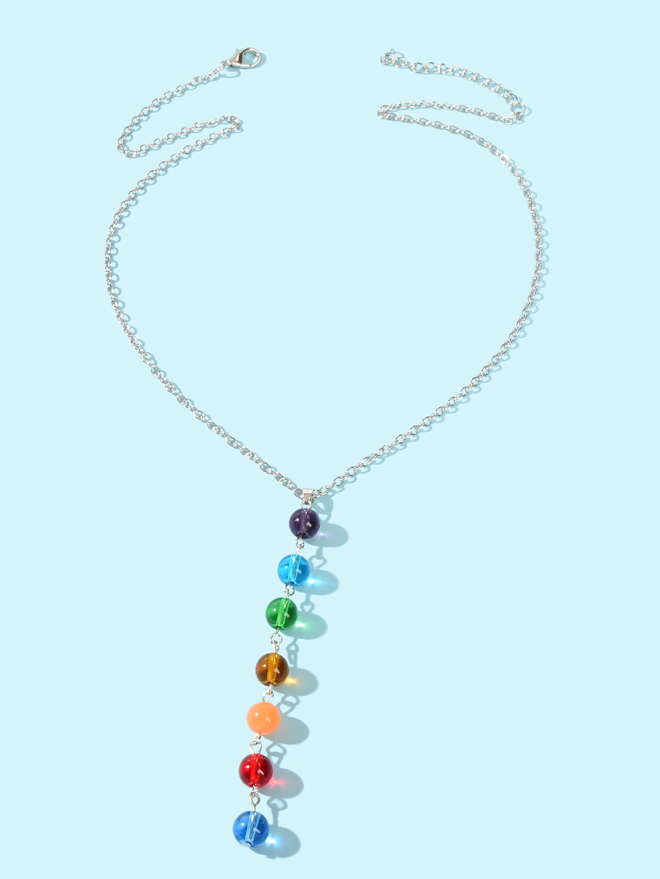 Dainty Gold Chain Colorful Glass Beads Long Charm Y Shape Lariat Female Necklace