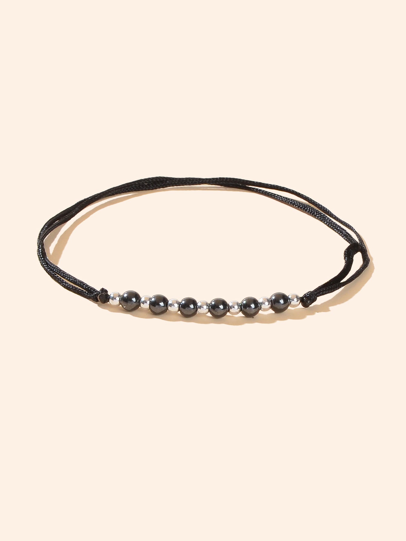 Bohemian Black Rope Adjustable Handmade Silver Beads Anklet Vacation Jewellery