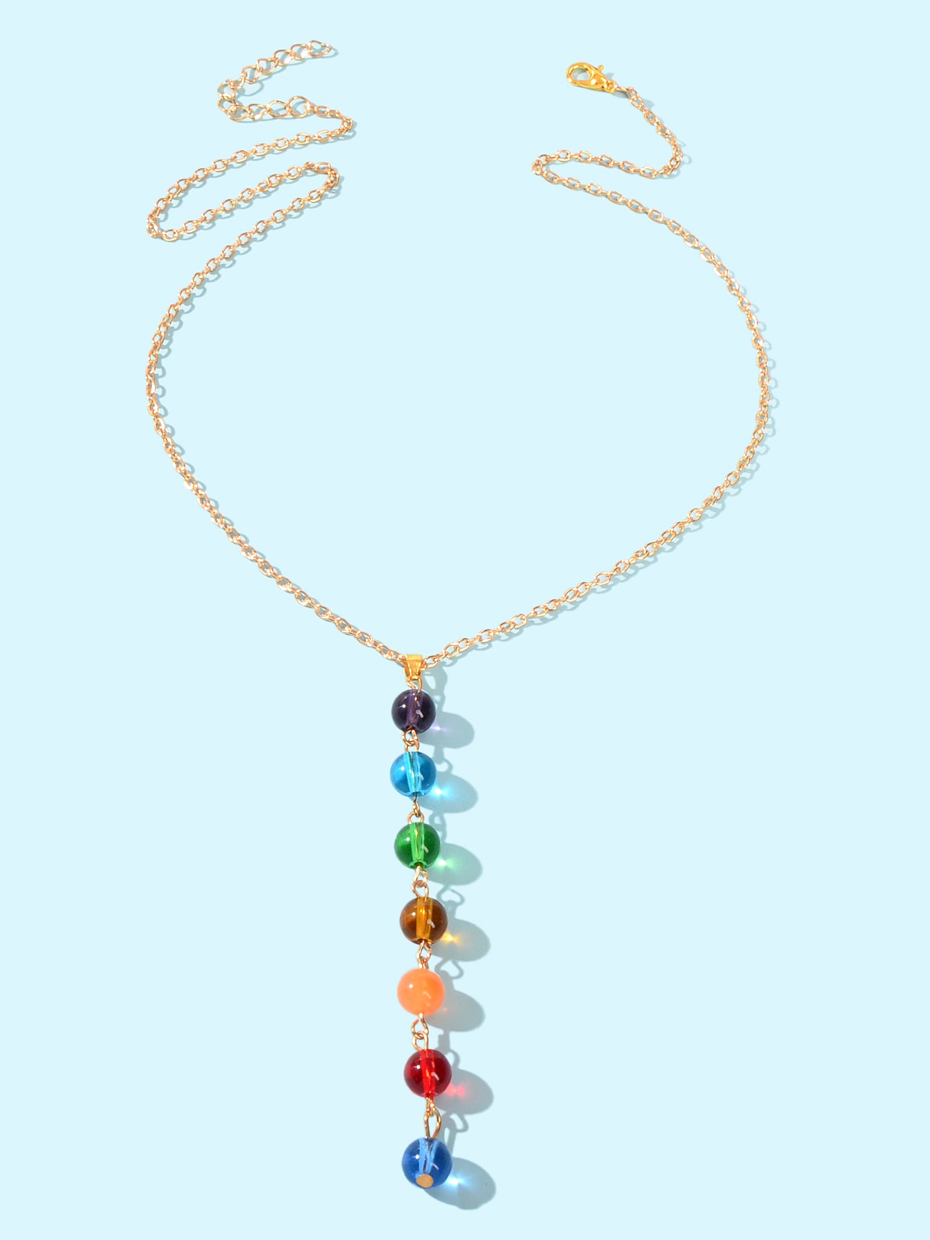 Dainty Gold Chain Colorful Glass Beads Long Charm Y Shape Lariat Female Necklace