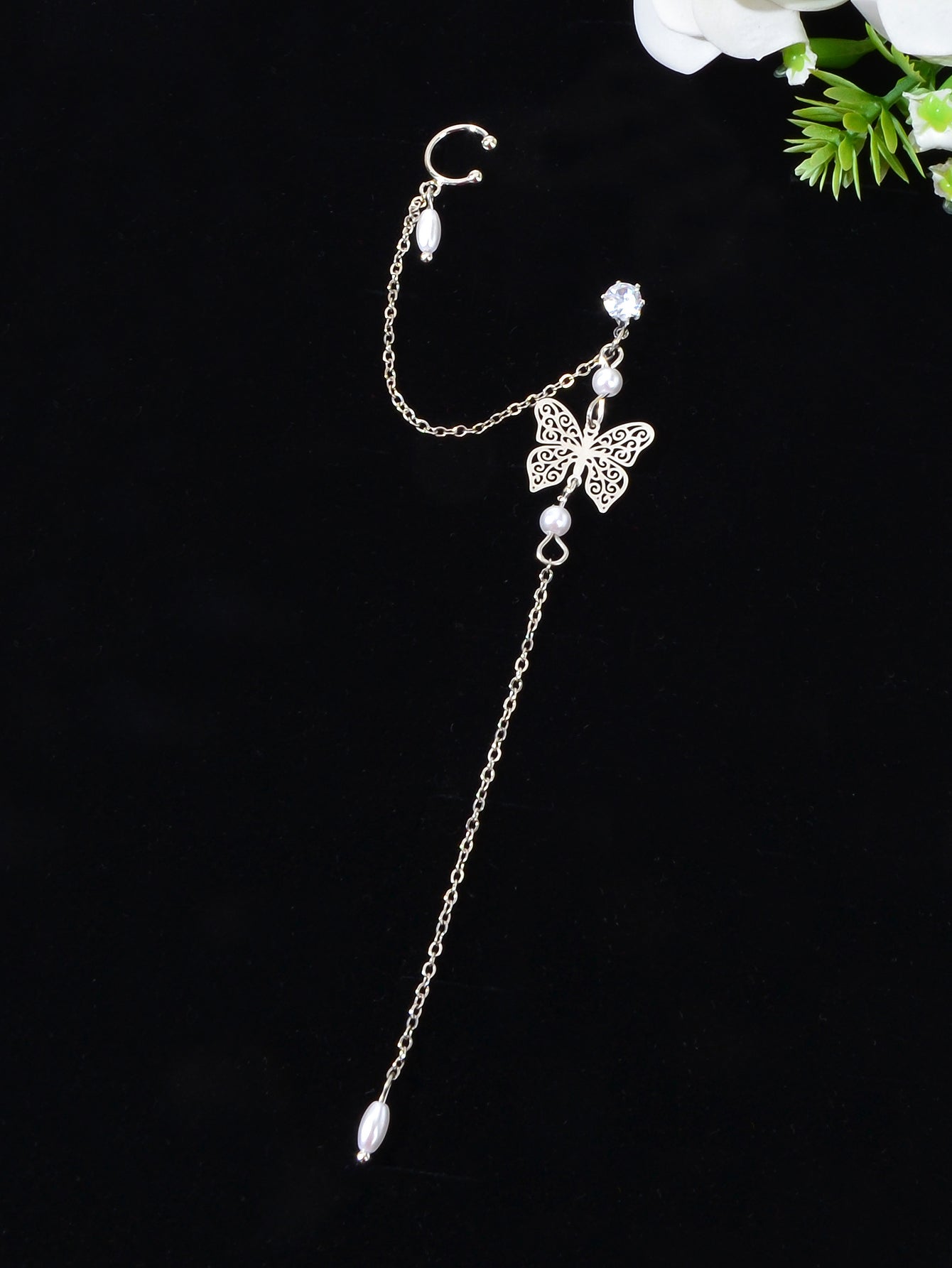 Butterfly Pendant Tassel Stud Earrings - Elegant and Whimsical Dangles Ear Clip