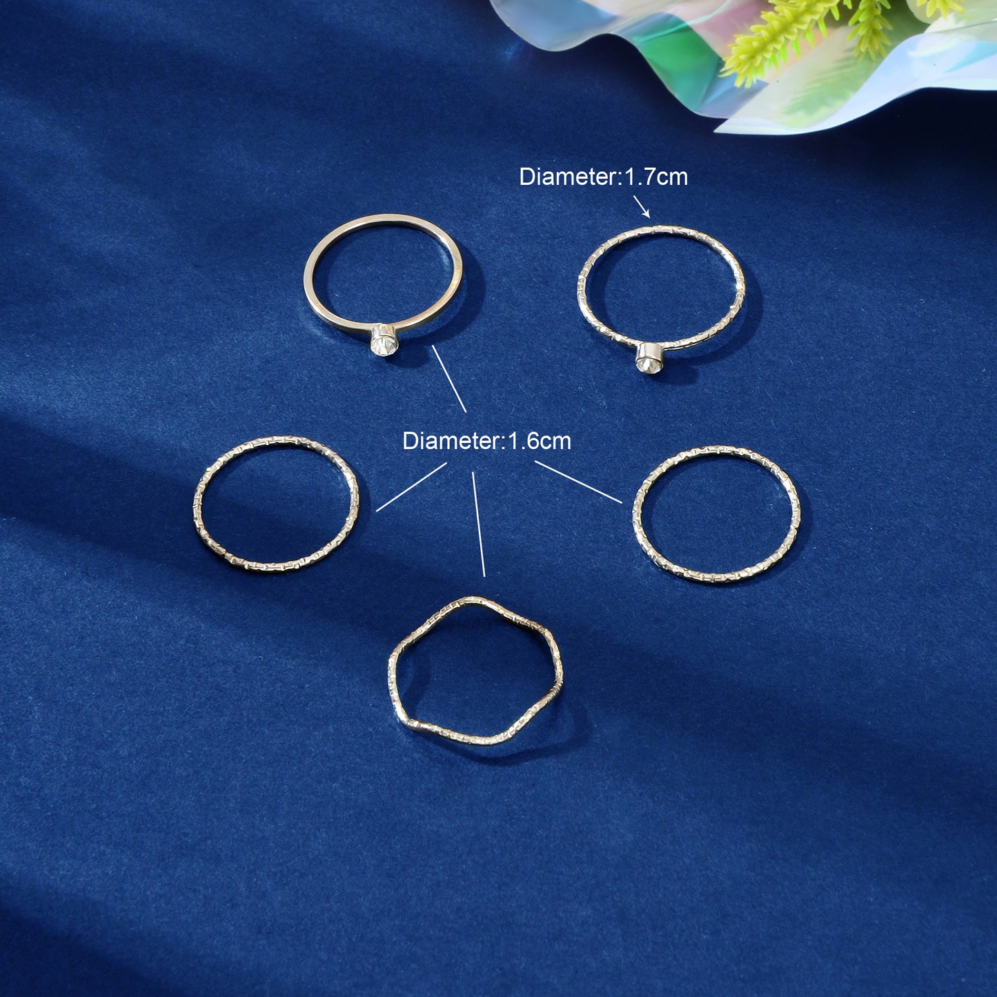 5pcs Fashion Jewellery Gold Silver with Rhinestone Midi Finger Knuckle Rings set