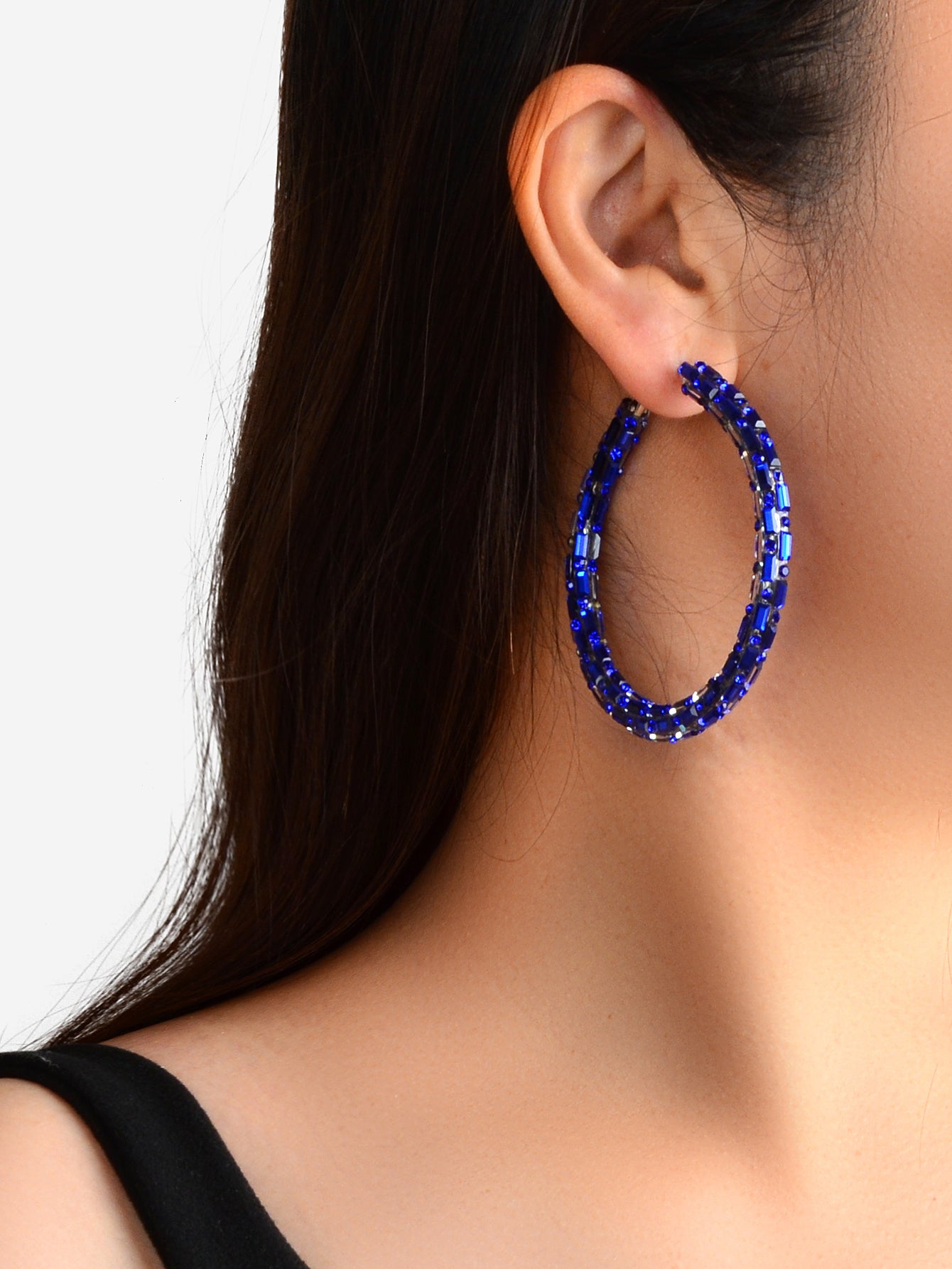 Glorious Sparkly Shiny Blue Crystal Hoops Earrings Gorgeous Holiday Jewellery