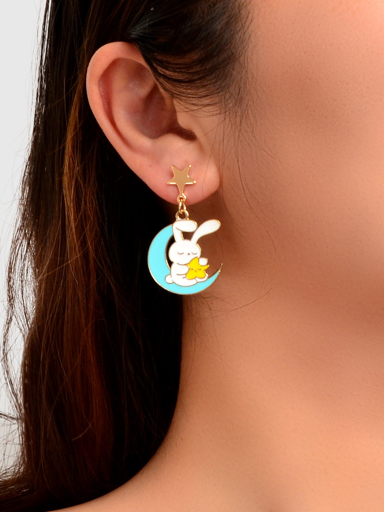 Star Moon Bunny Easter Stud Earrings Dangling Rabbit Ear Jewellery Holiday Gift