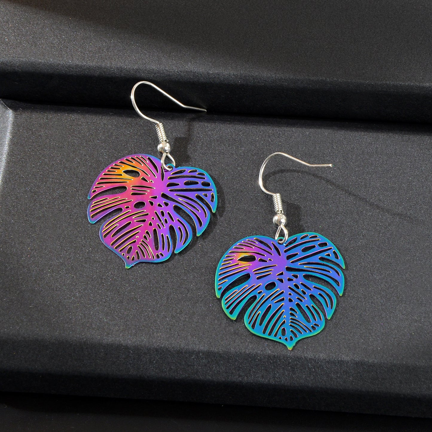 Boho Chic Colorful Metal Hollow Leaf Dangle Earrings Daily Officework Basic Jewelry