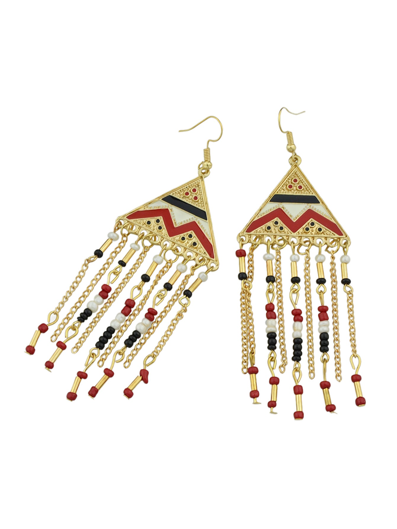 Triangle Colourful Enamel Beads Long Chain Tassel Ethnic Jewellery Boho Earrings