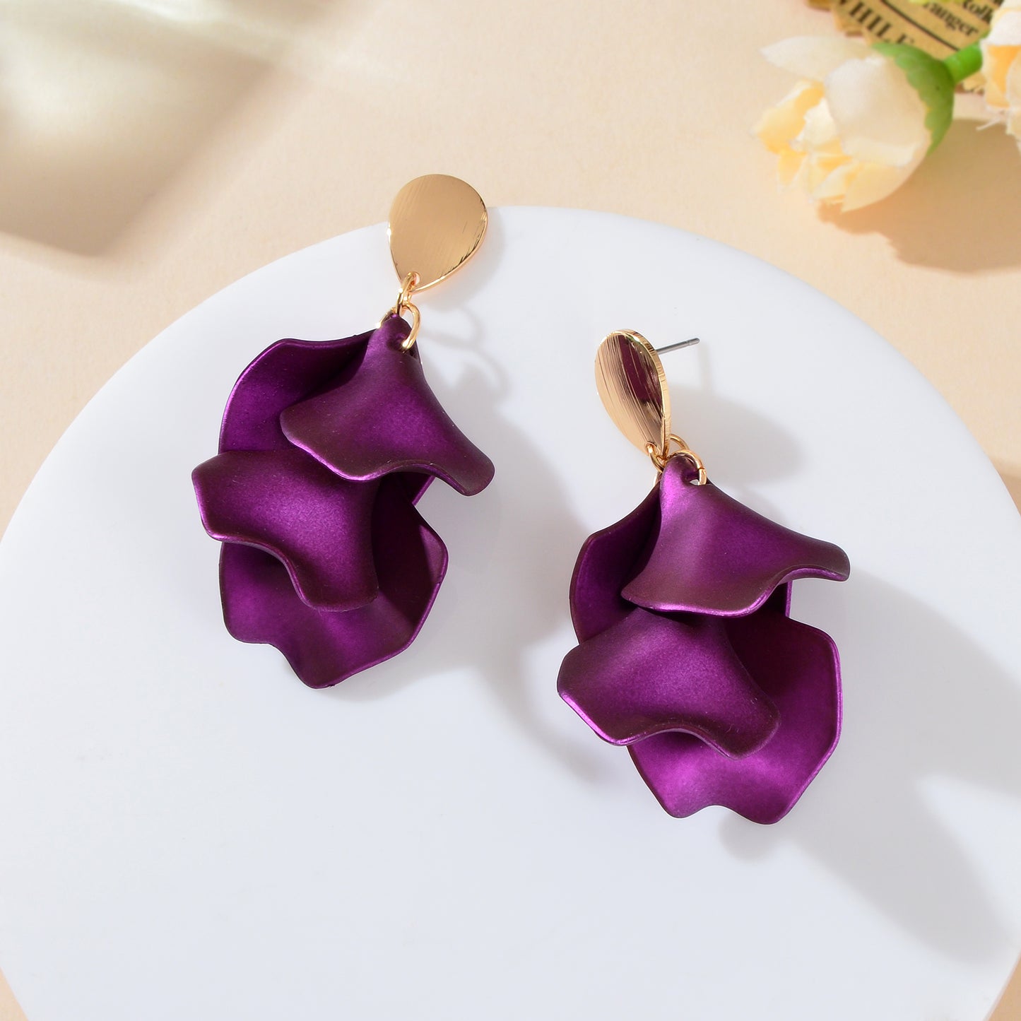 1pair Elegant Flower Petal Dangle Earrings for Women Daily Dating Party Jewelry