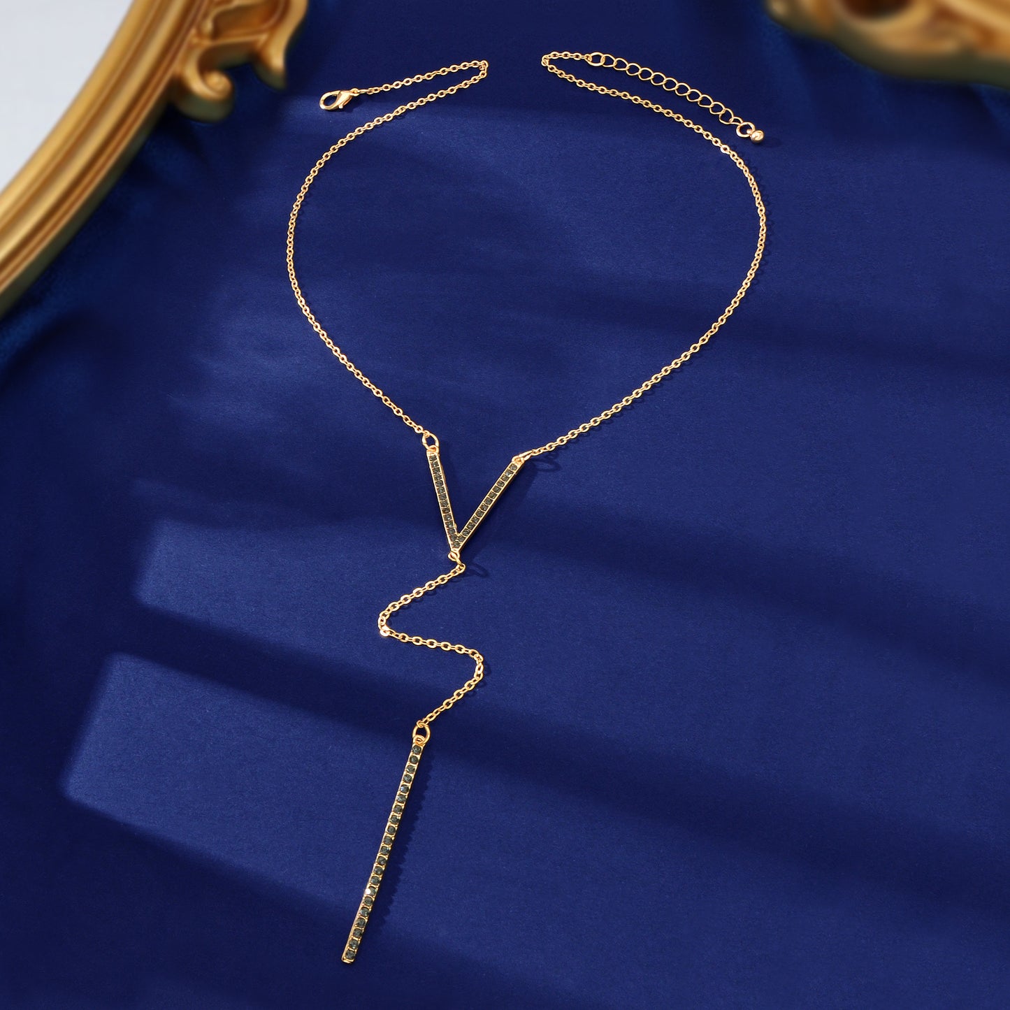 Rhinestone Long Y Chain Bar Pendant V Shape Necklace Drop Bar Fringe Jewellery
