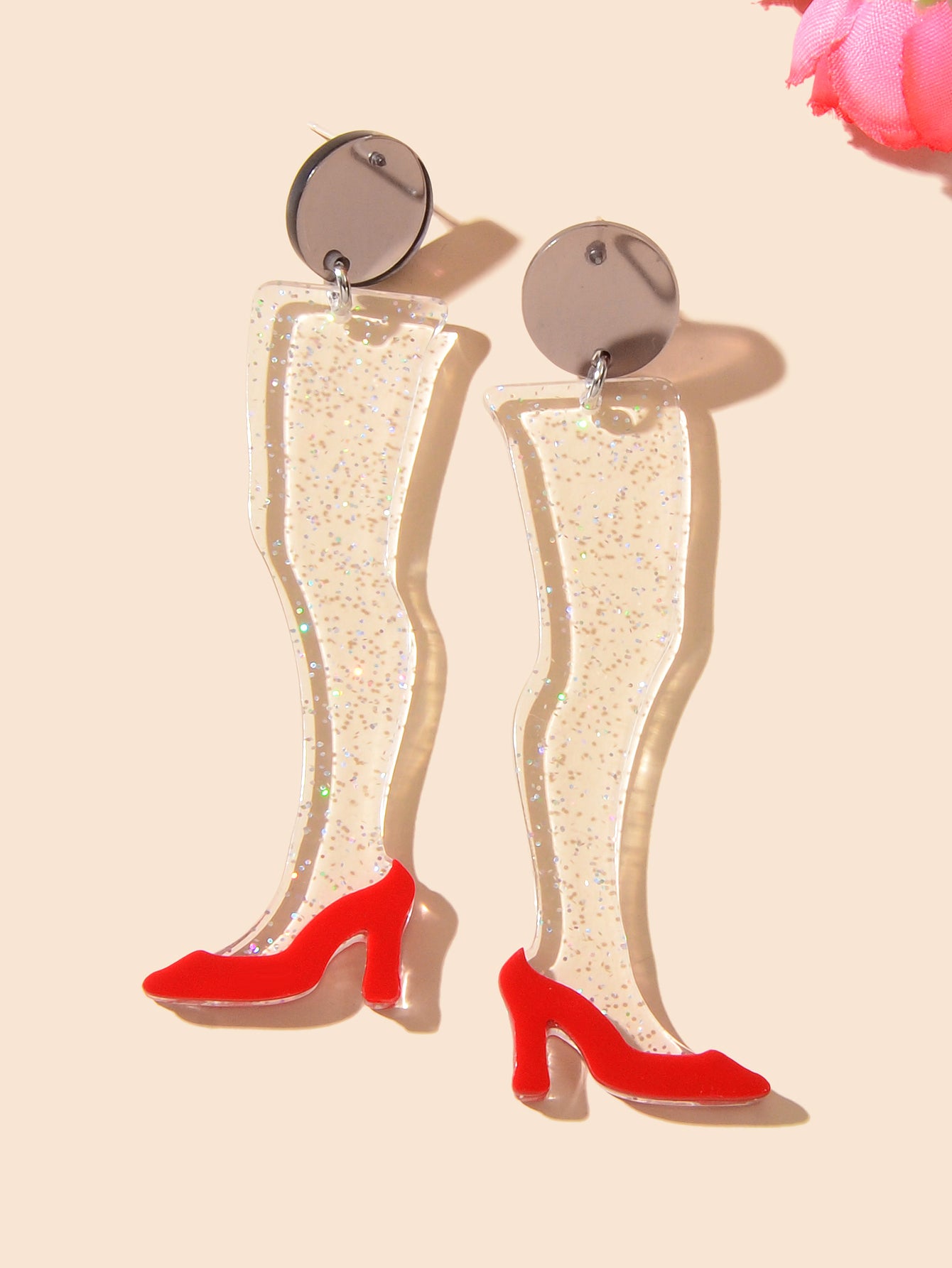 Shiny Unique Funny Resin Transparent Leg Chic High Heel Shoes Stud Earrings Gift