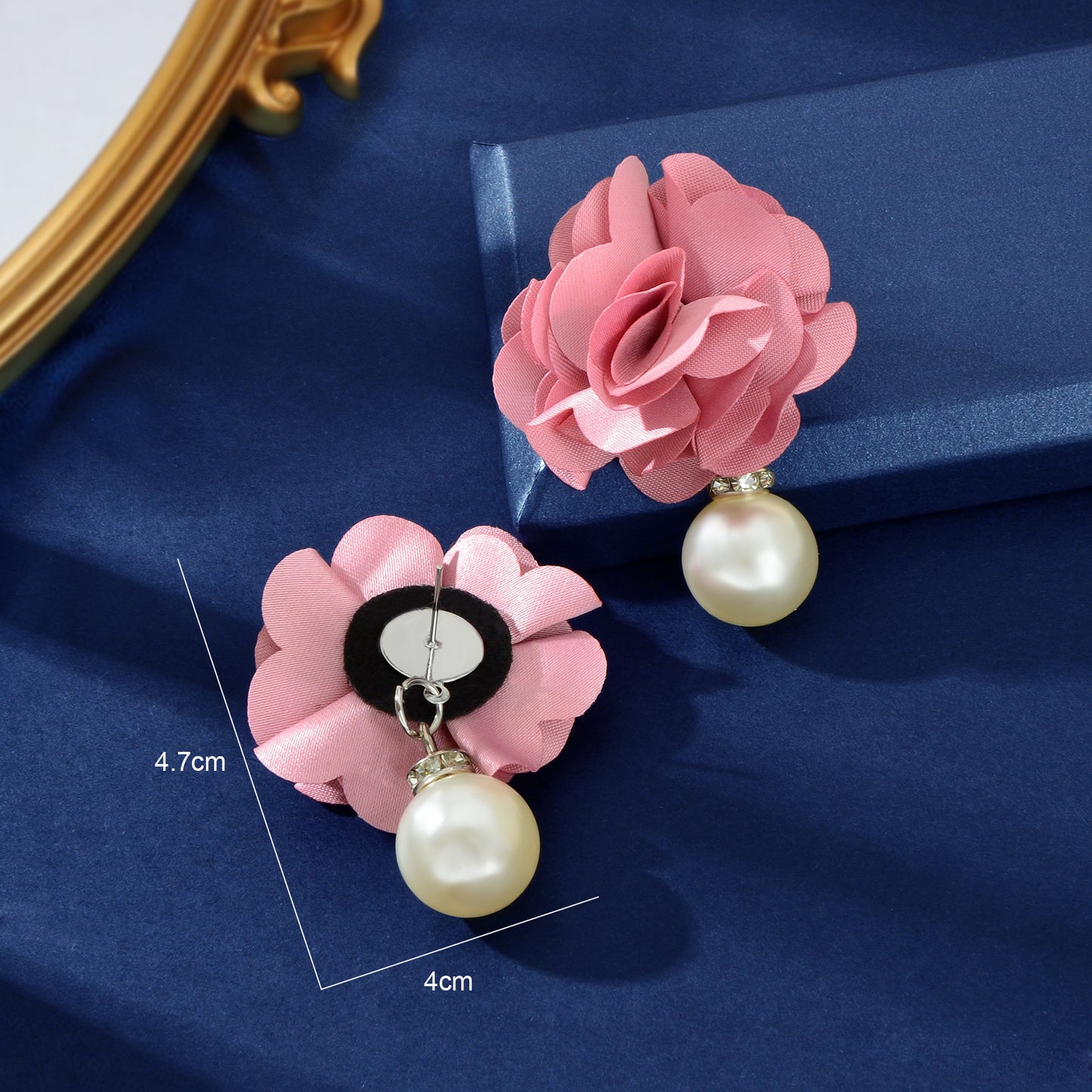 Romantic Imitation Pearl Decor Pink Flower Dangle Earrings Party Prom Jewelry