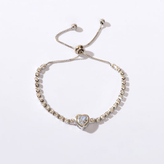 Anniversary Jewellery Shining Luxury Rhinestone Heart Adjustable Tennis Bracelet