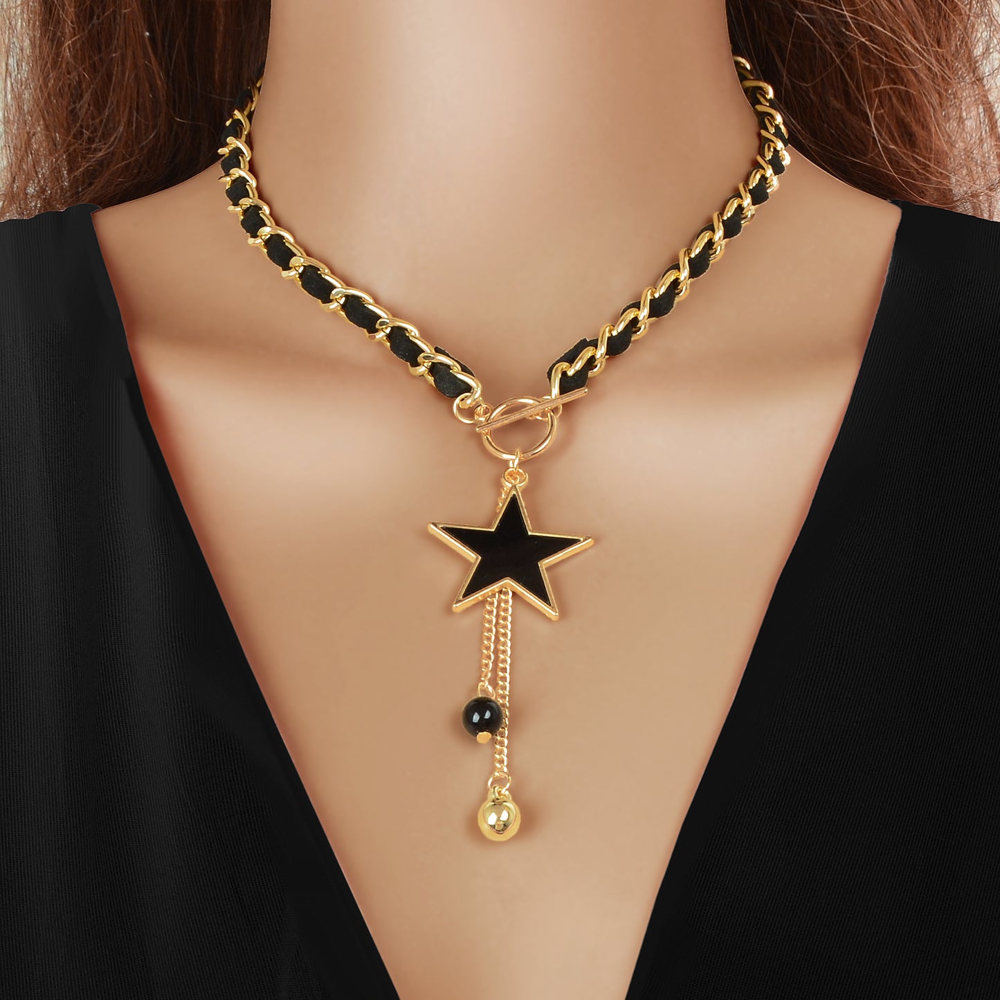 1pc Designer Stylish Butterfly Charm and Ball Pendant Tassel Braided Long Necklace Women Party Daily Jewelry