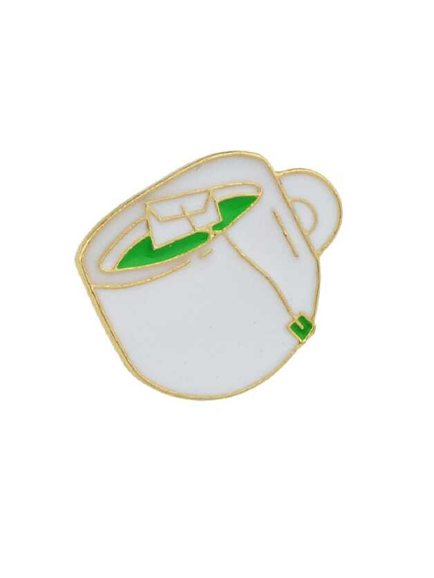 Creative Pink Cat Green Orange Enamel Coffee Cup White Tea Cup Brooch Jewellery