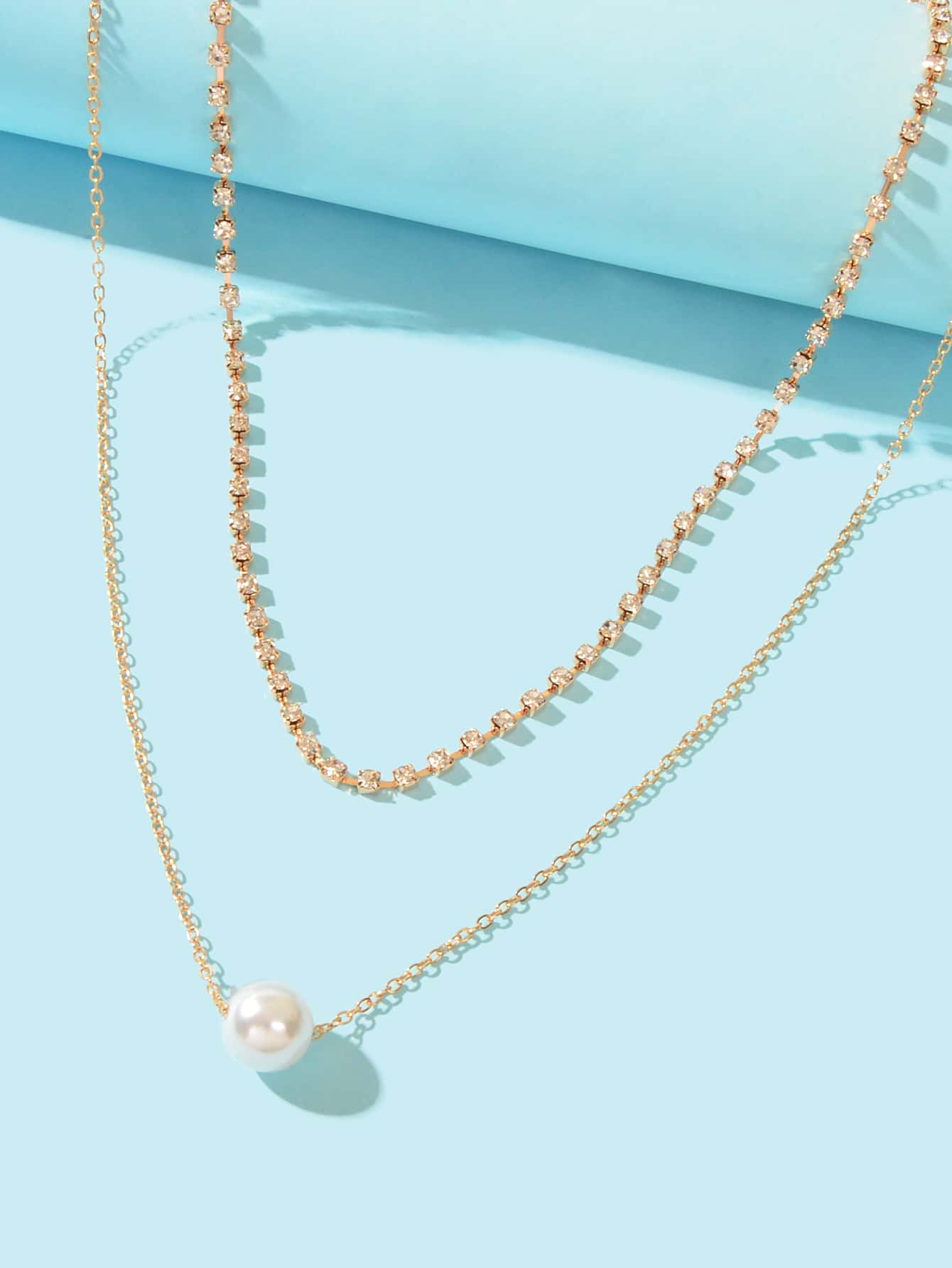 Double Layered Necklace Adjustable Simple Chain Multilayer Rhinestone Collar