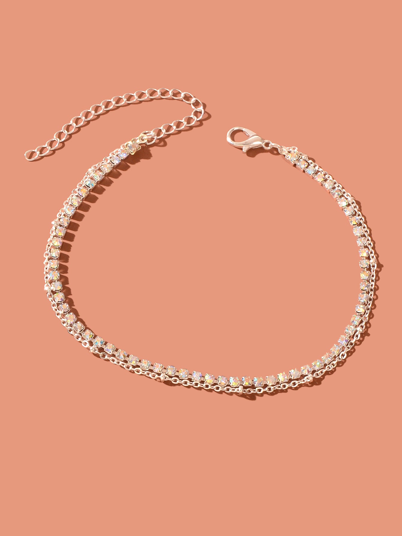 Summer Rhinestone Decor Double Layer Silver Chain Anklet Beach Foot Jewellery