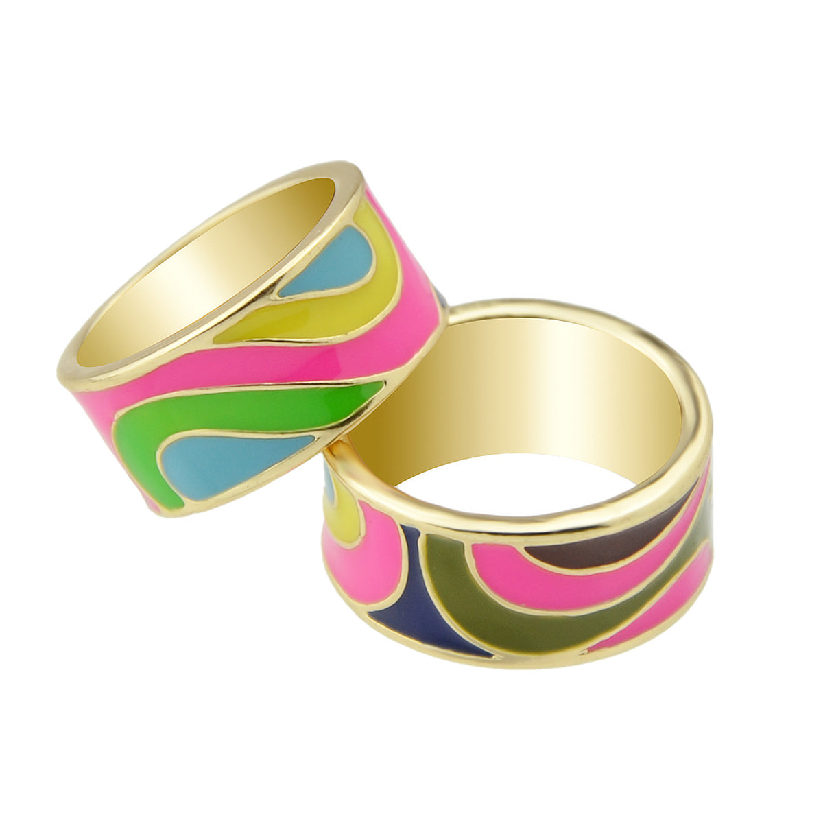 Ethnic Jewelry Geometric Pattern Colourful Enamel Gold Chunky Bohemian Band Ring