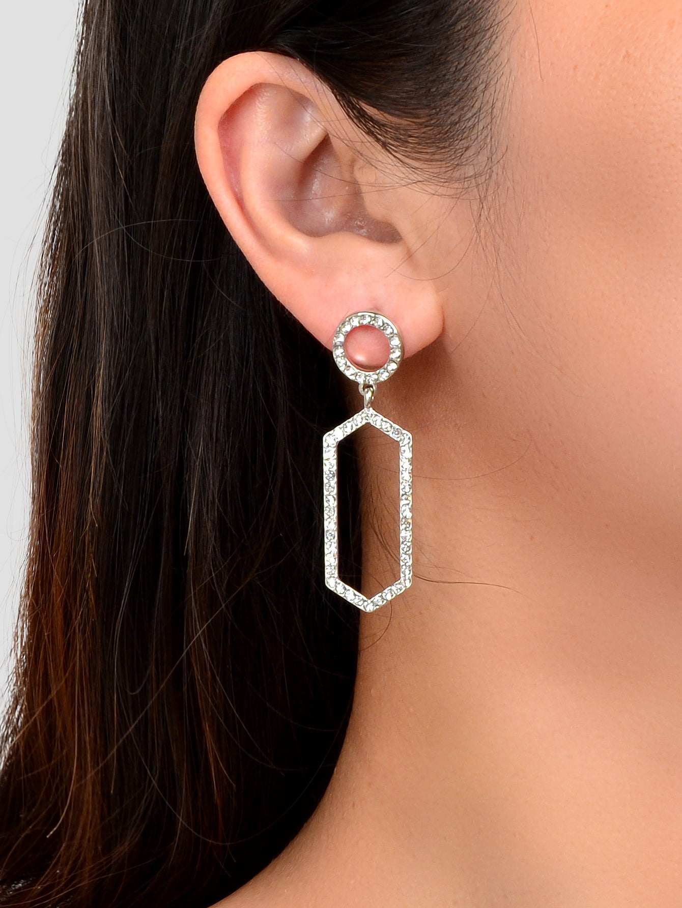 Luxurious Rhinestone Decor Geometric Dangle Earrings Good Quality Accessories