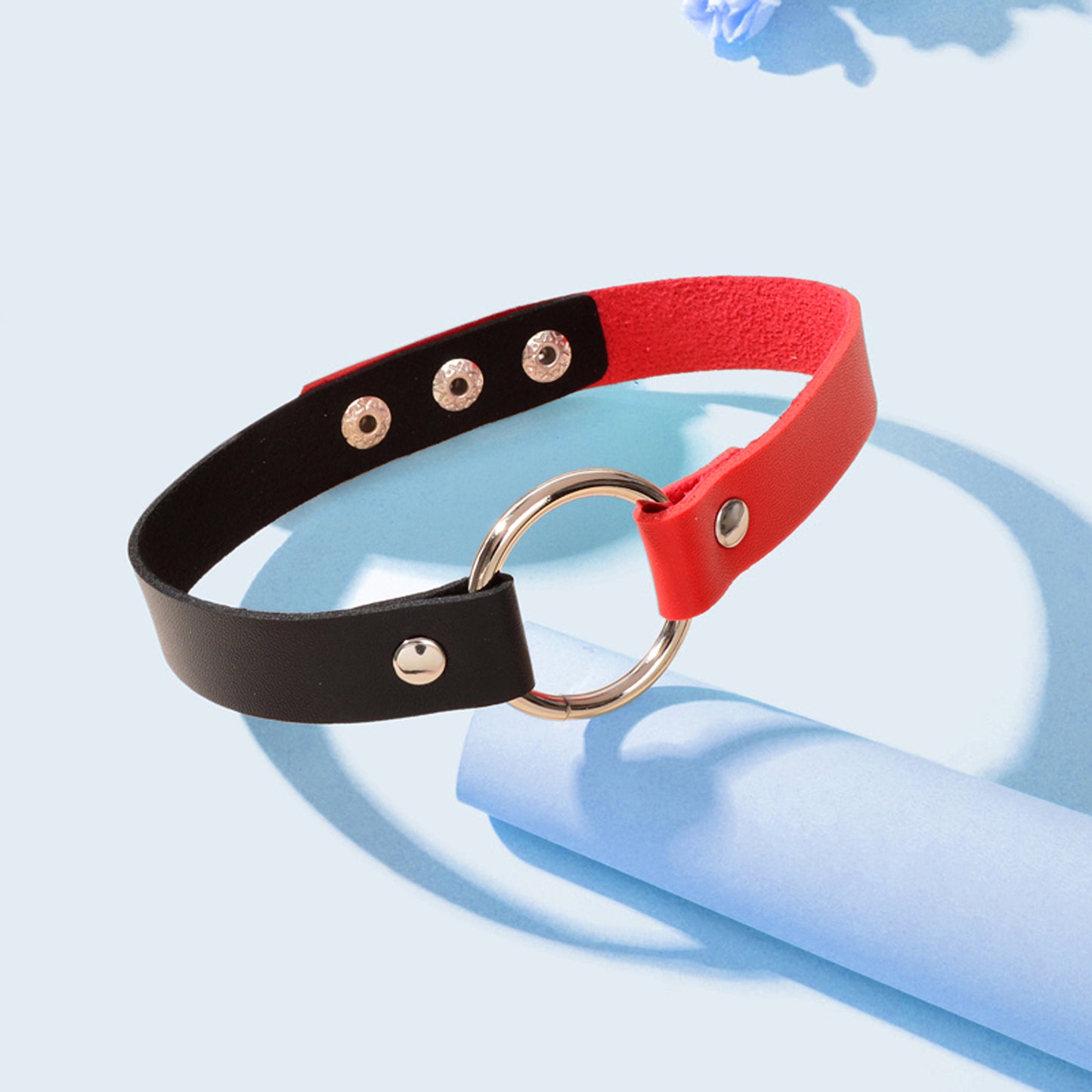 Gothic 90s Silver PU Leather Punk Tattoo Choker Necklace Round Circle Collar