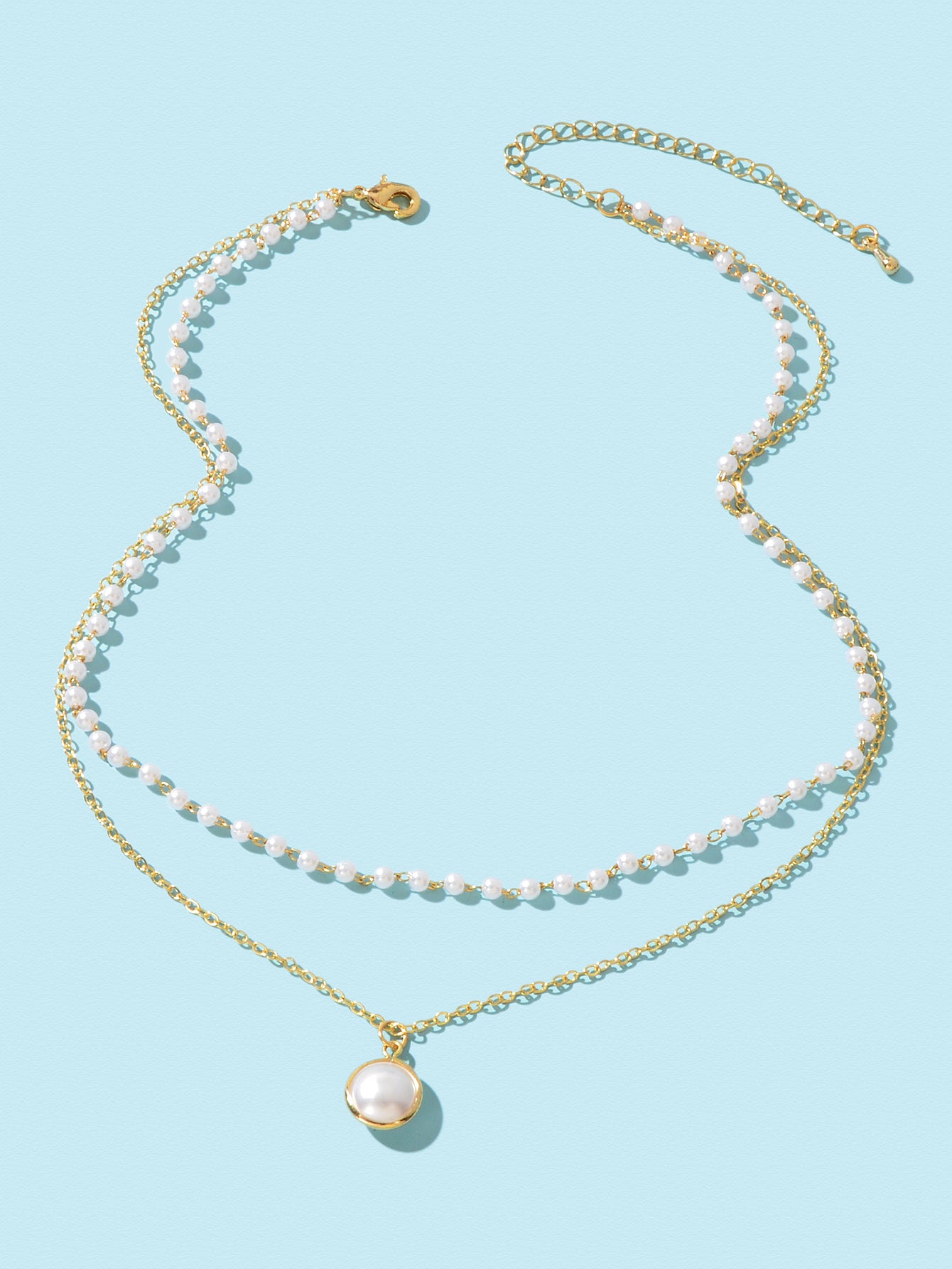 2 Layers Women Gold Pearl Charm Pendant Necklace Boho Statement Beautiful Choker