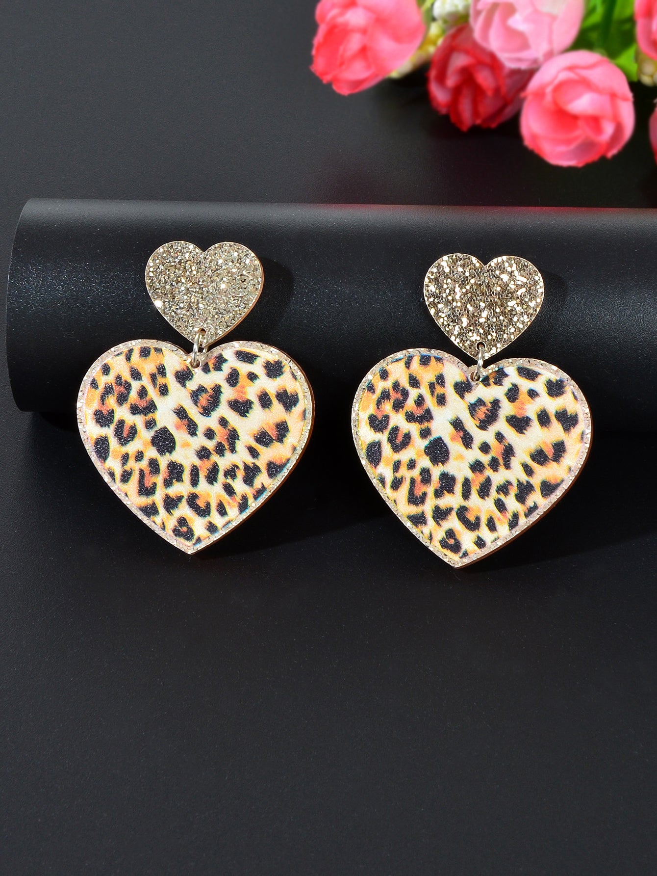 Colourful Leopard Print Heart Pendant Earrings Wild Style Statement Jewellery