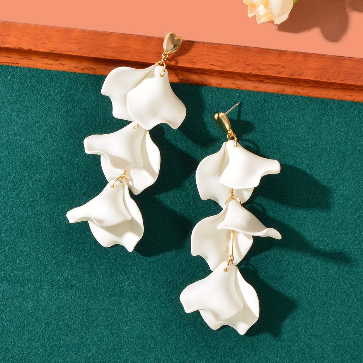 Romantic Flower Petal Long Pendant Dangle Earrings Women Party Dating Jewellery