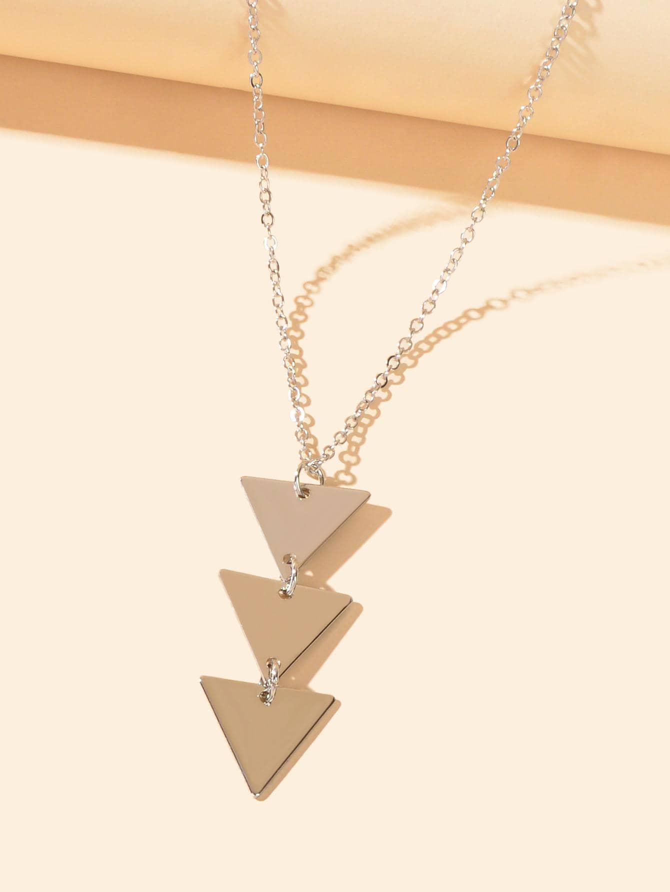 Modern Long Chain Necklace with Three Triangle Pendants