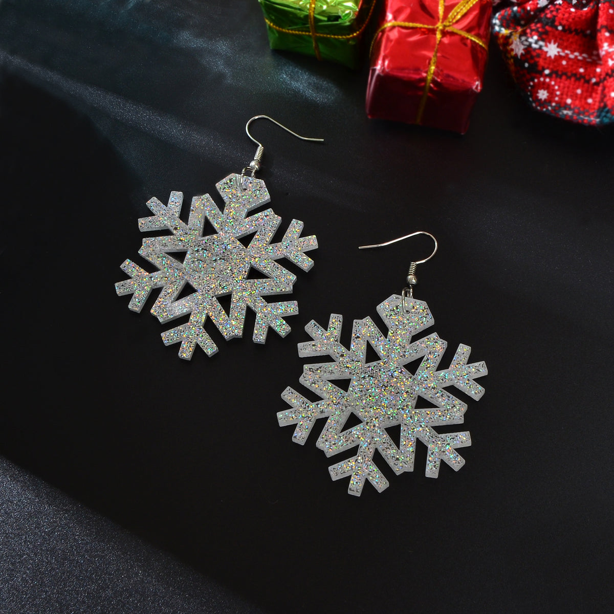 Christmas Jewellery Silver Acrylic Snowflake Drop Dangle Earrings Festival Gift