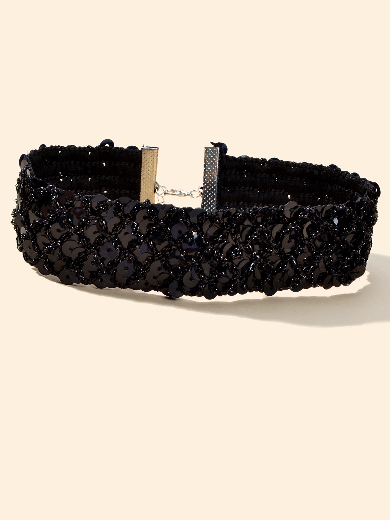 Shinny Wide Black Silver Sequin Choker Necklace Short Collar Costume Jewellery